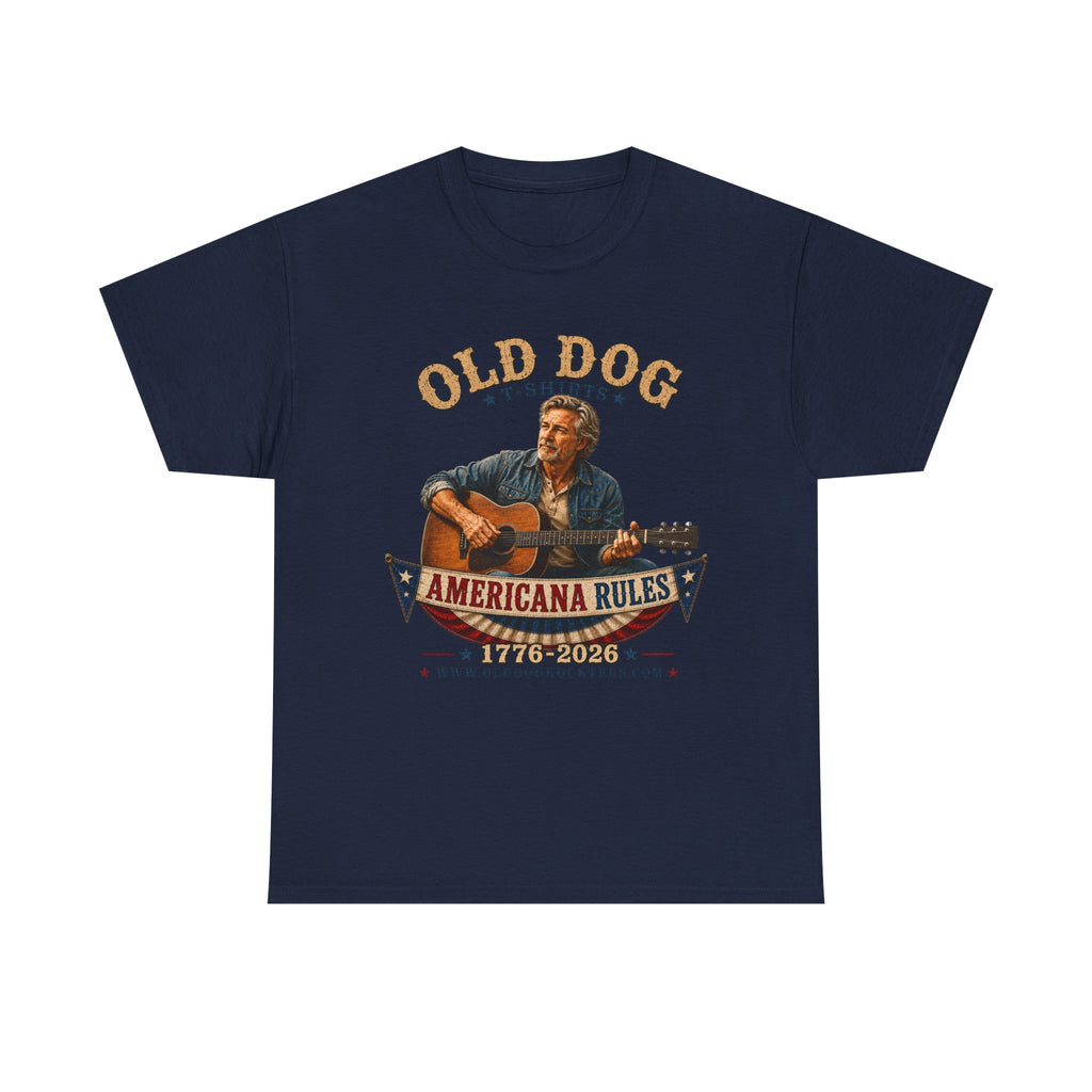 Americana Rules Tee — Old Dog Guitar Vintage Music T‑Shirt