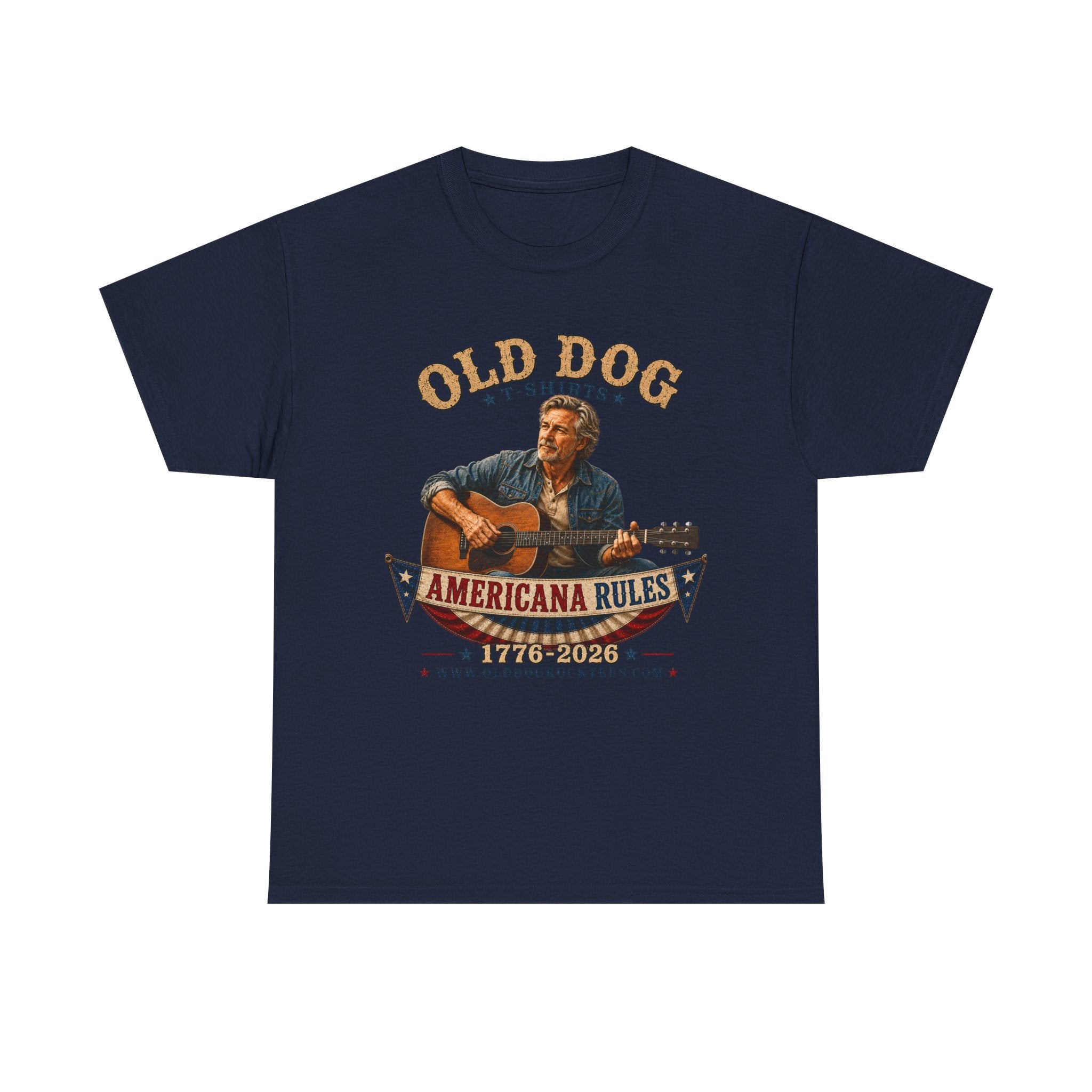 Americana Rules Tee — Old Dog Guitar Vintage Music T‑Shirt