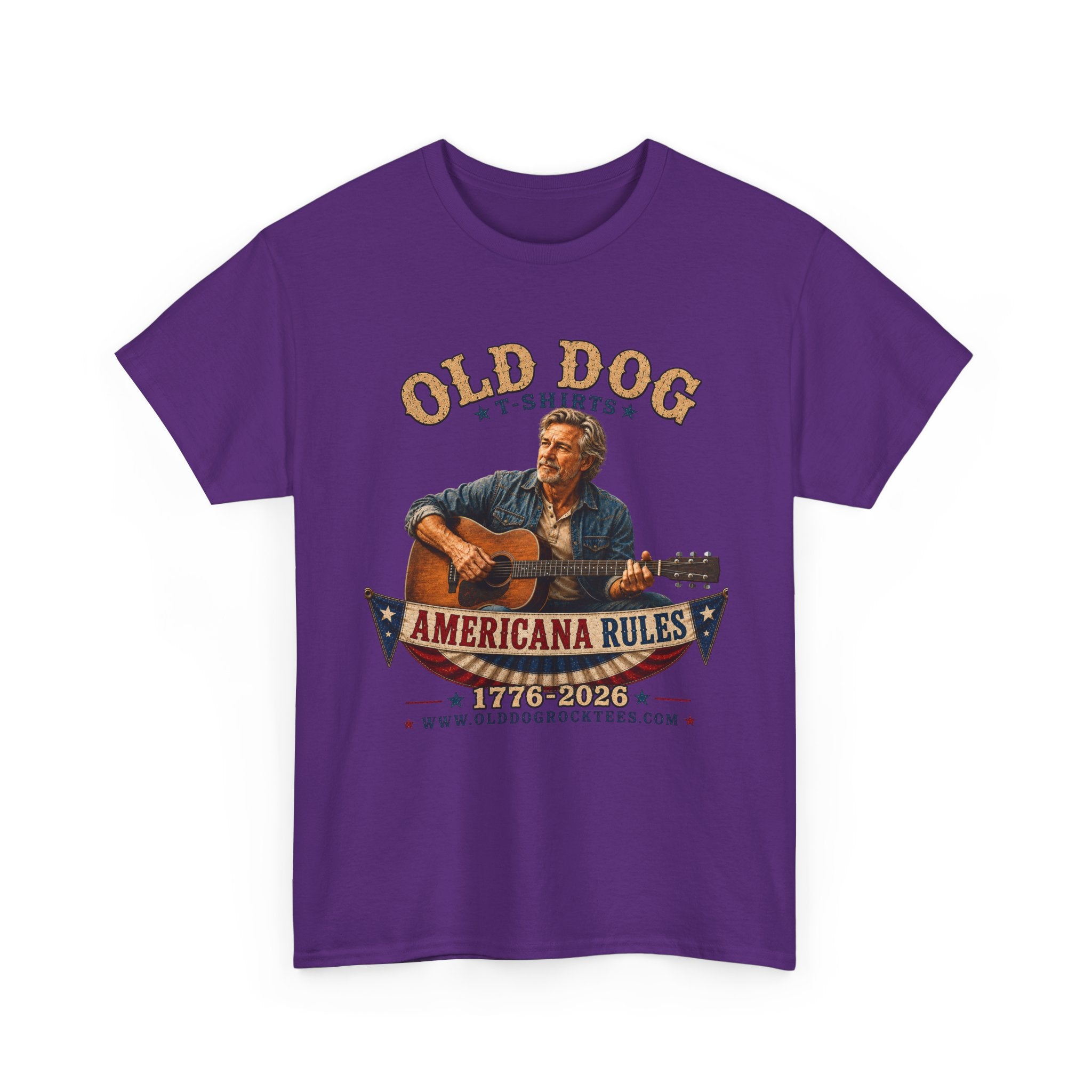 Americana Rules Tee     Old Dog Guitar Vintage Music T Shirt