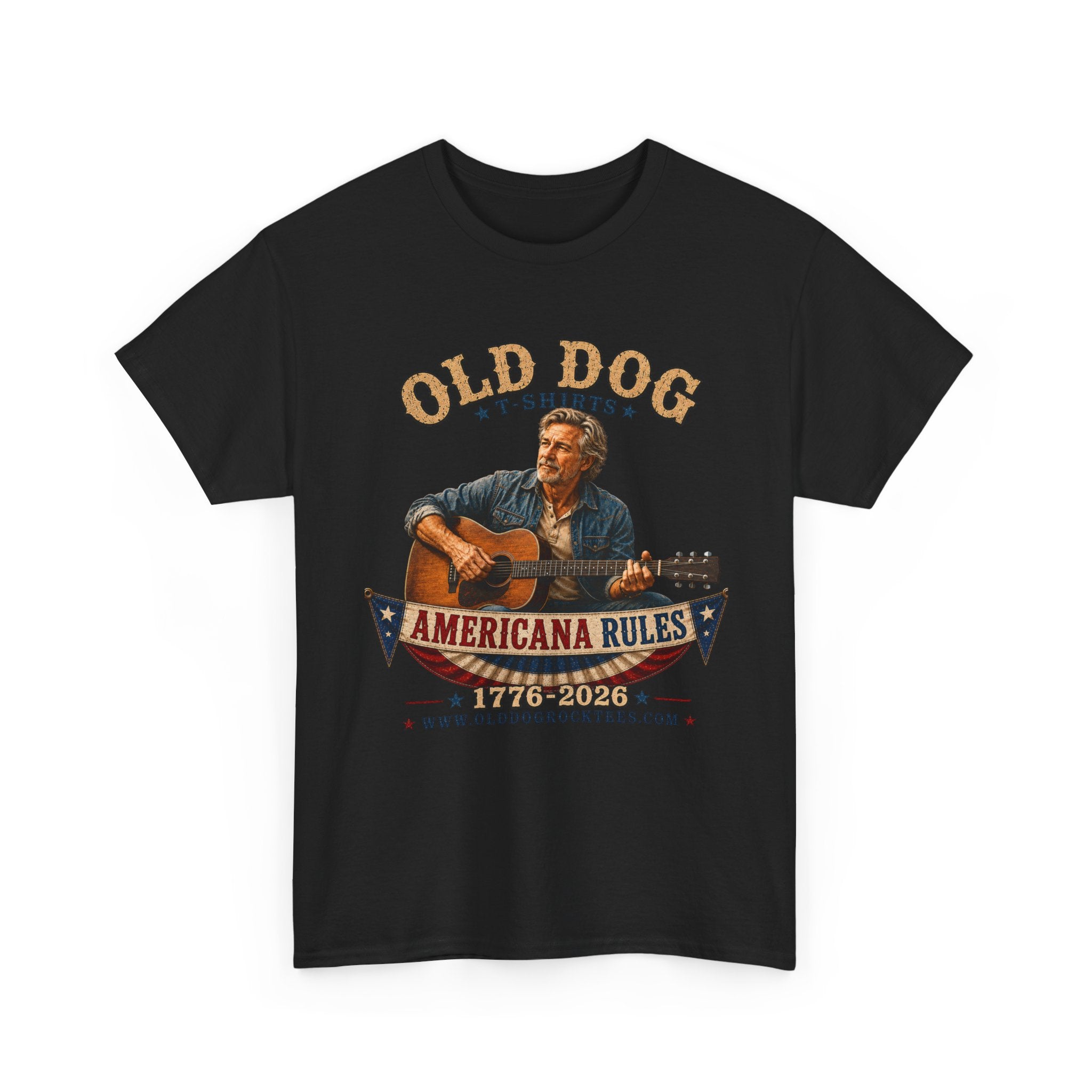 Americana Rules Tee     Old Dog Guitar Vintage Music T Shirt