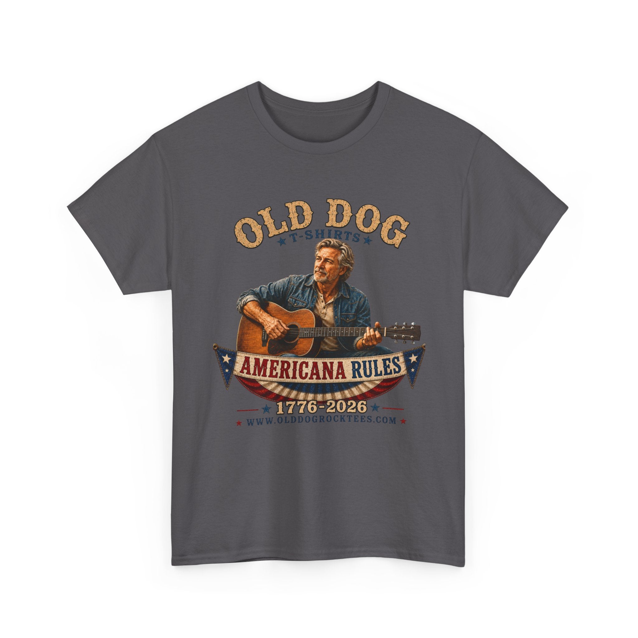 Americana Rules Tee     Old Dog Guitar Vintage Music T Shirt