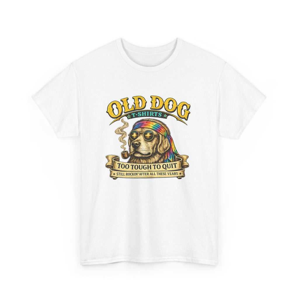 T-Shirt — "Old Dog" Retro Skull Design "Too Tough to Quit" Vintage Biker Tee