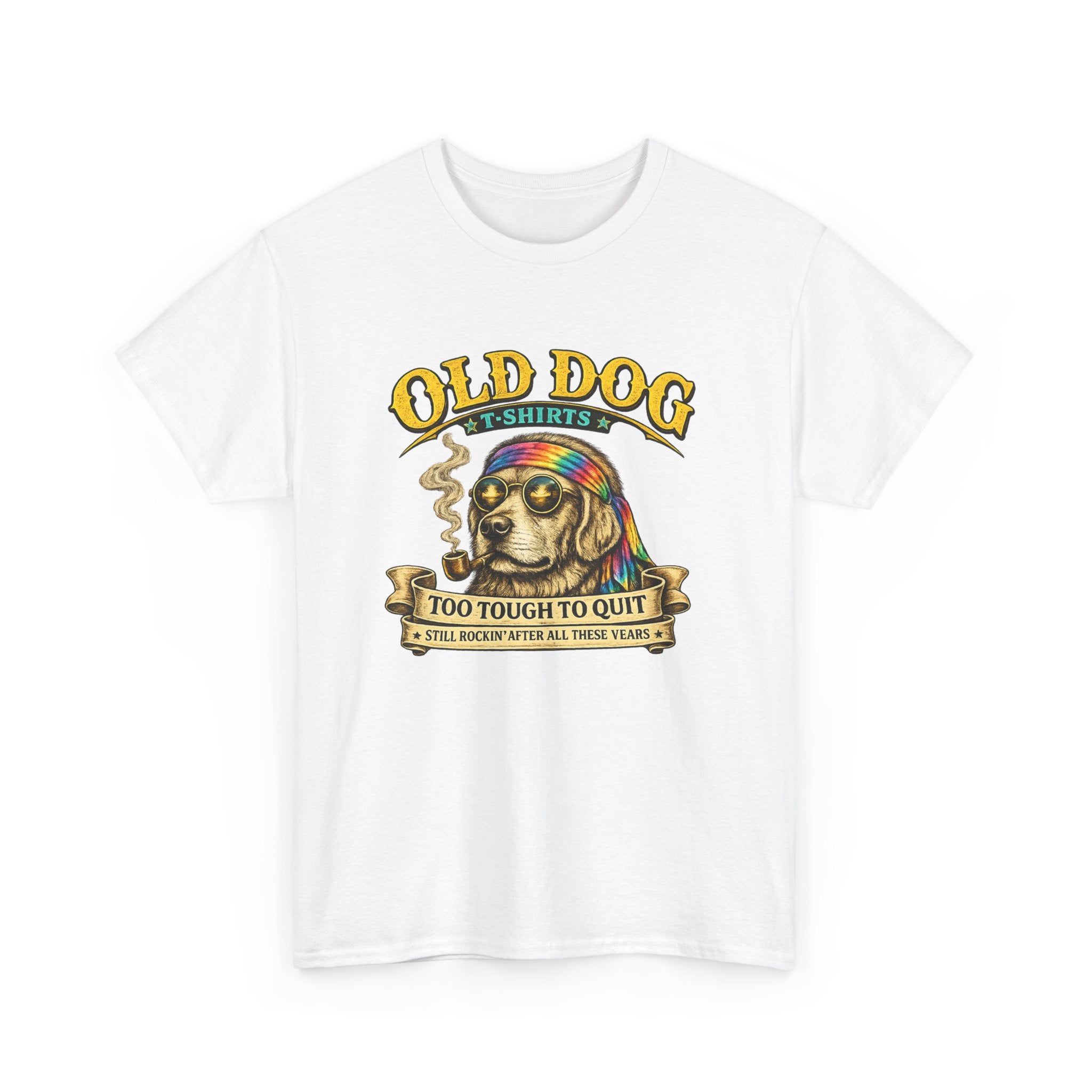 T-Shirt — "Old Dog" Retro Skull Design "Too Tough to Quit" Vintage Biker Tee