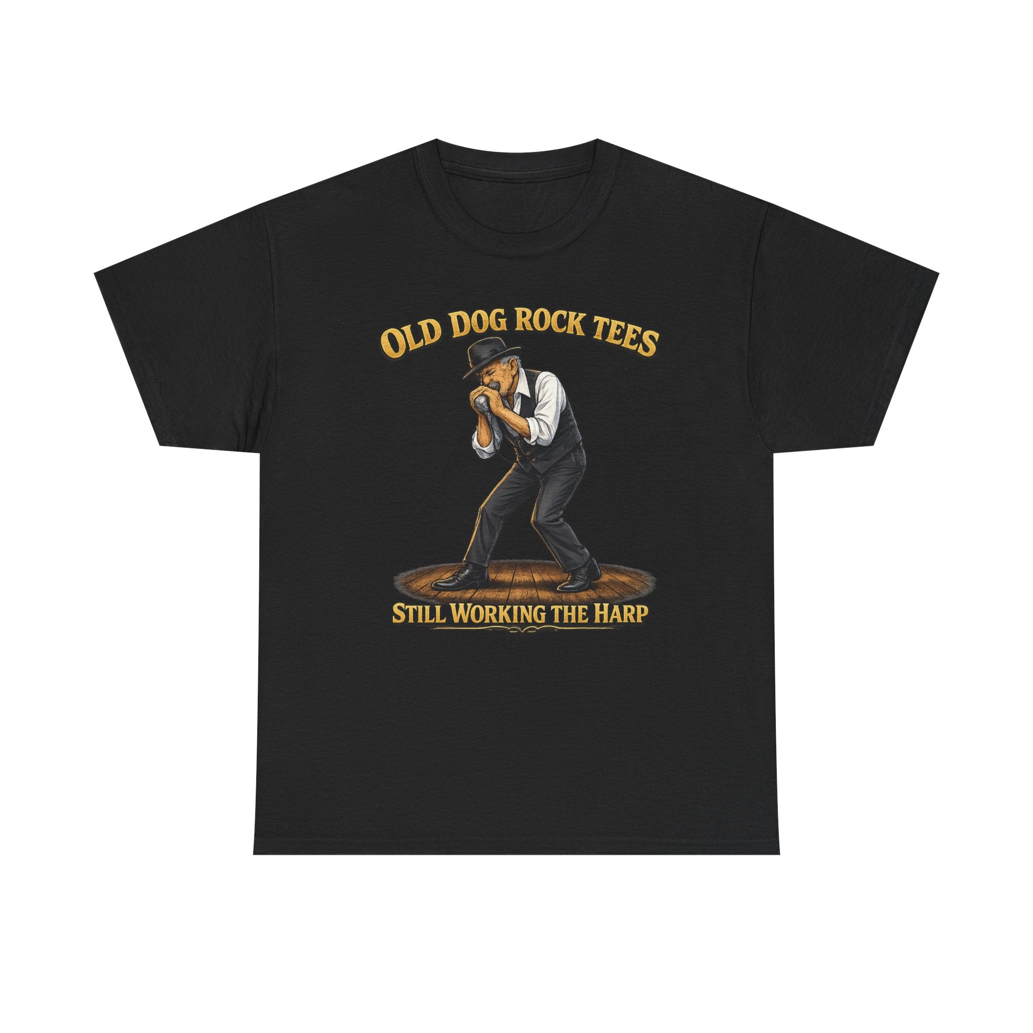 Harmonica Player Tee — "Old Dog Rock Tees: Still Working the Harp" Graphic T-Shirt