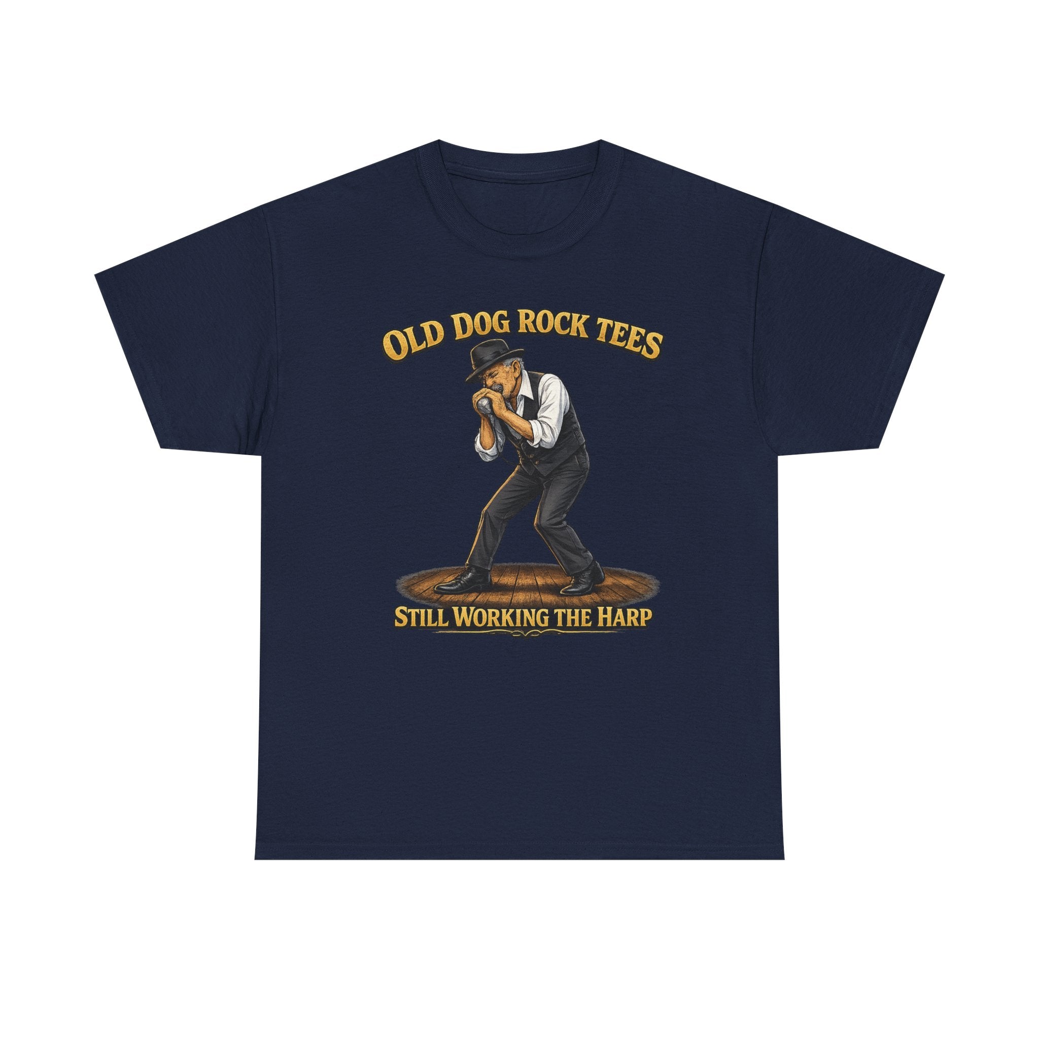 Harmonica Player Tee — "Old Dog Rock Tees: Still Working the Harp" Graphic T-Shirt