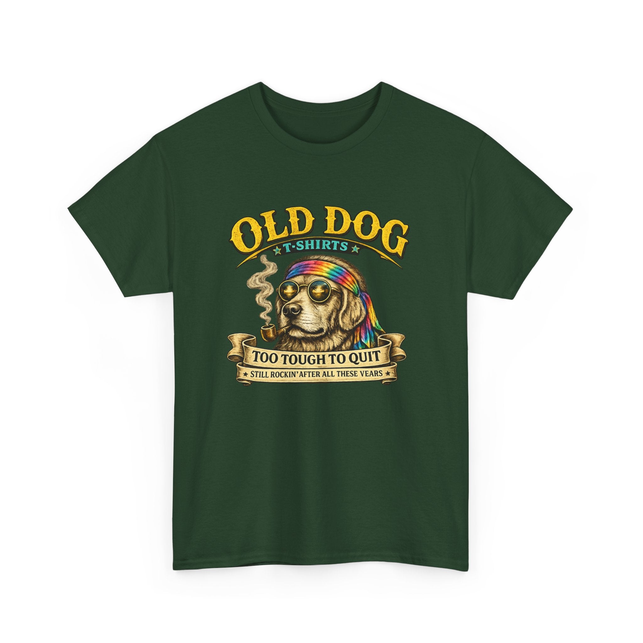 T-Shirt — "Old Dog" Retro Skull Design "Too Tough to Quit" Vintage Biker Tee