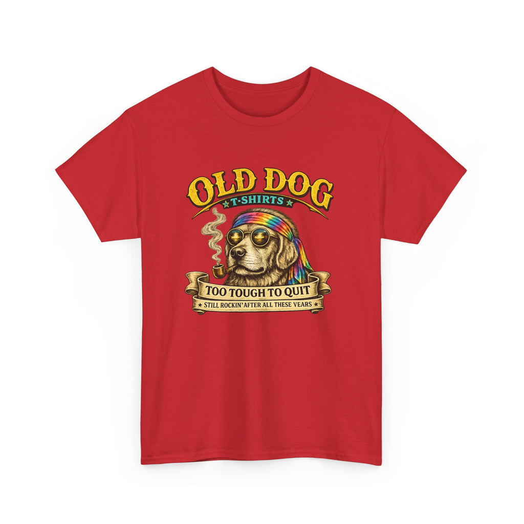 T-Shirt — "Old Dog" Retro Skull Design "Too Tough to Quit" Vintage Biker Tee