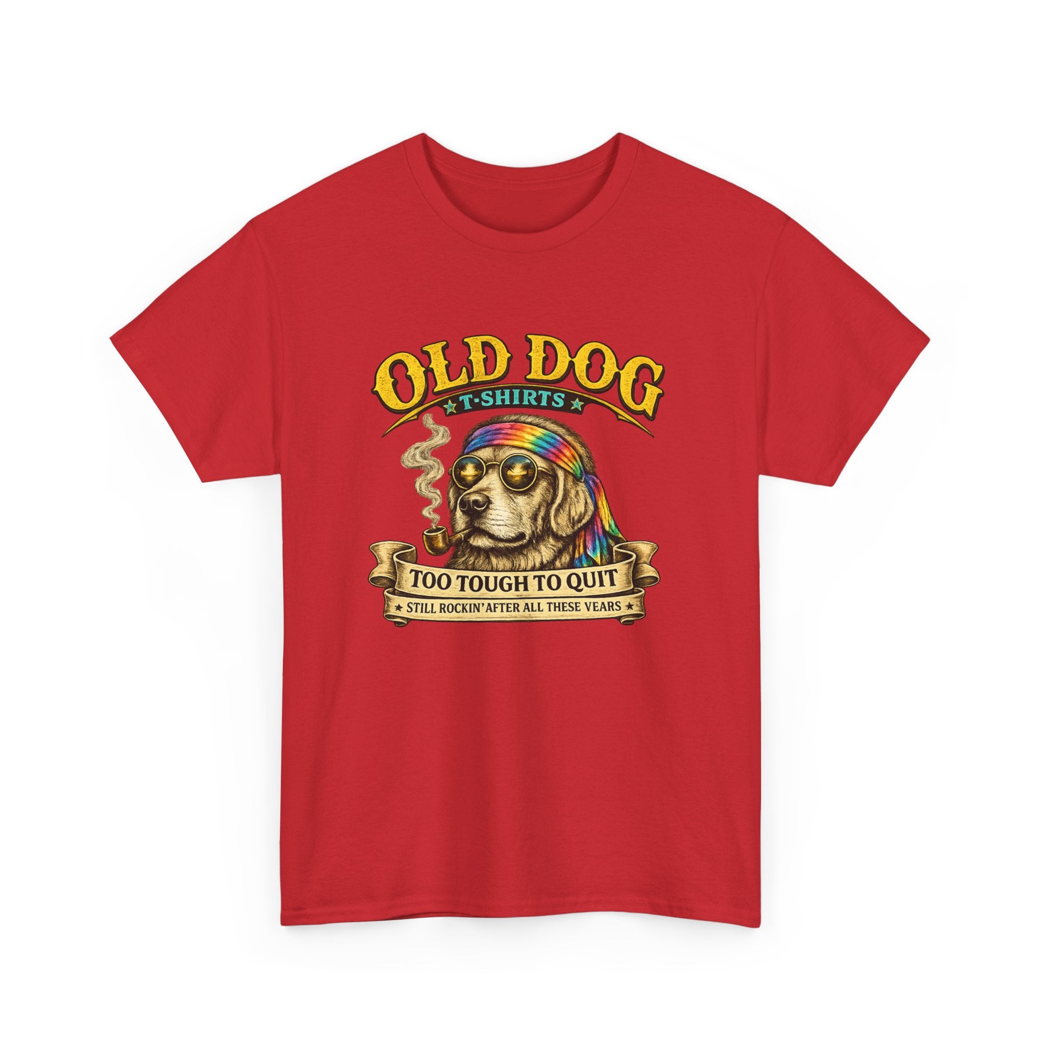 T-Shirt — "Old Dog" Retro Skull Design "Too Tough to Quit" Vintage Biker Tee