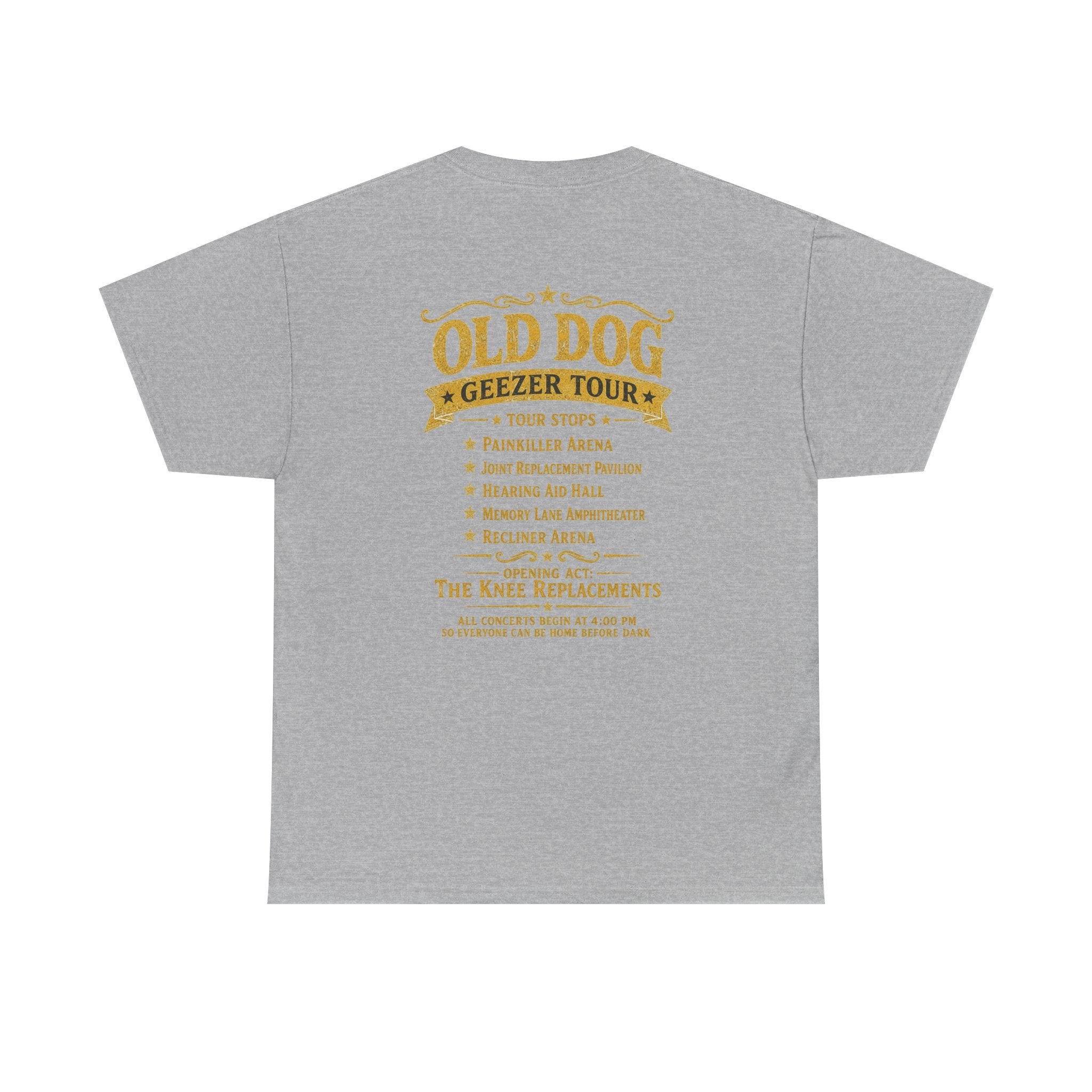 Old Dog Geezer Tour Concert T-Shirt | Back Print | Funny Rock Gift