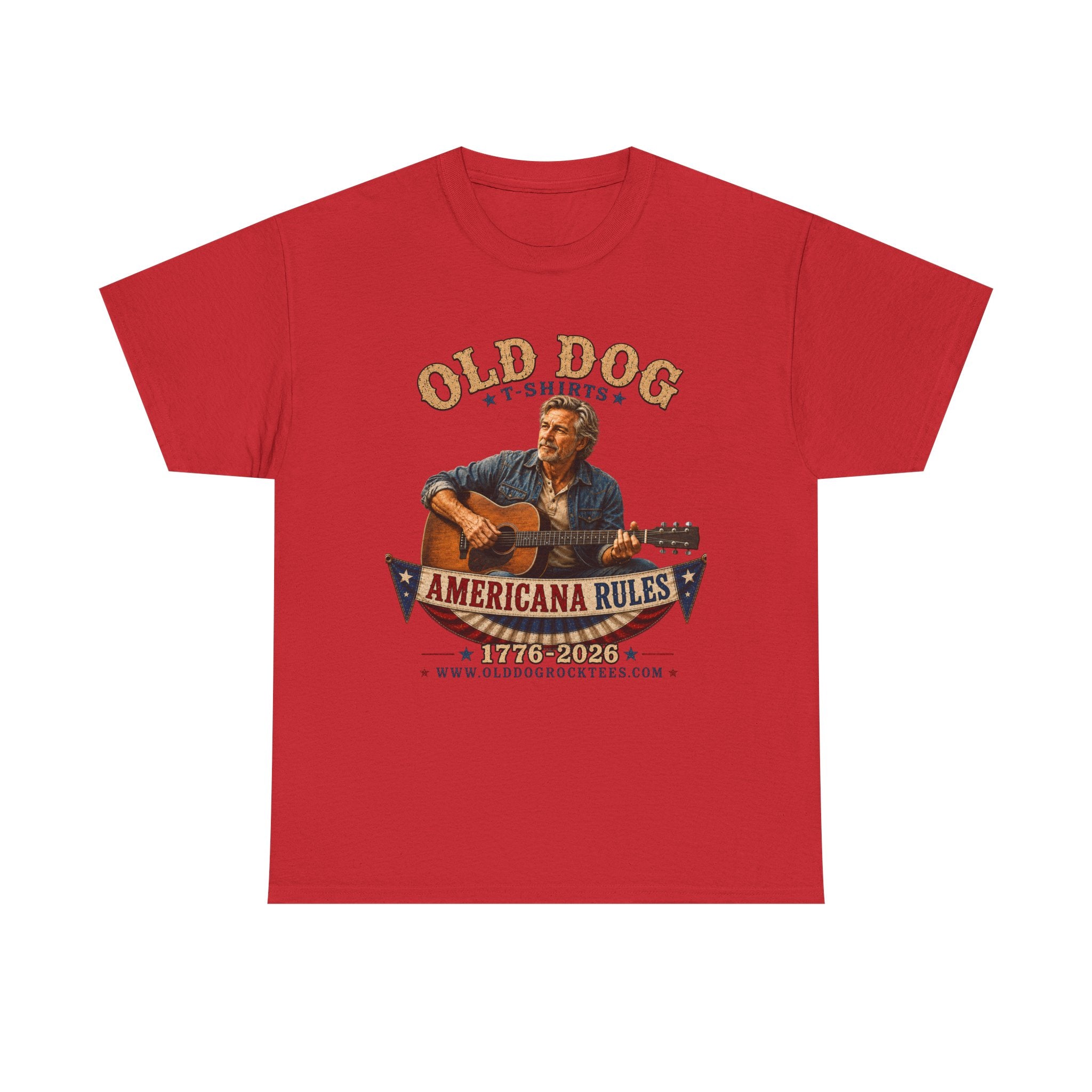 Americana Rules Tee — Old Dog Guitar Vintage Music T‑Shirt