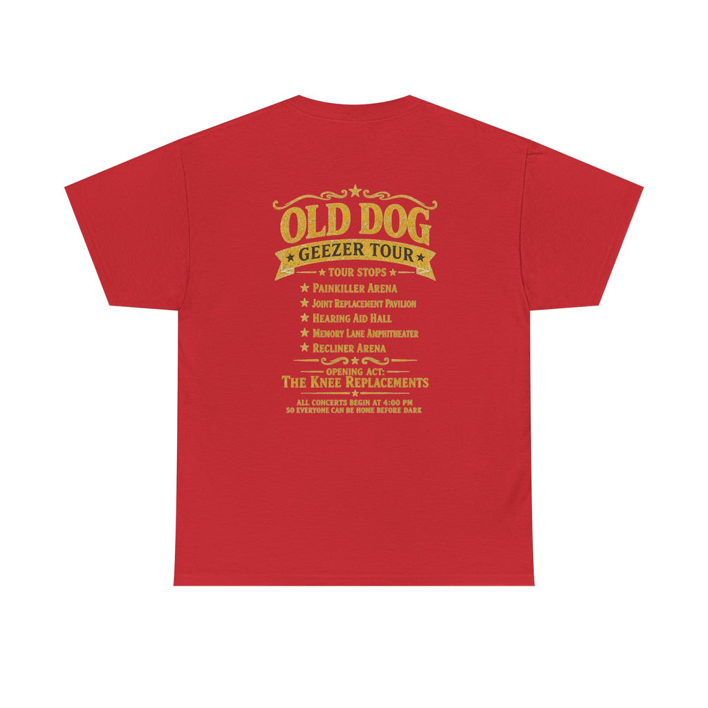Old Dog Geezer Tour Concert T-Shirt | Back Print | Funny Rock Gift