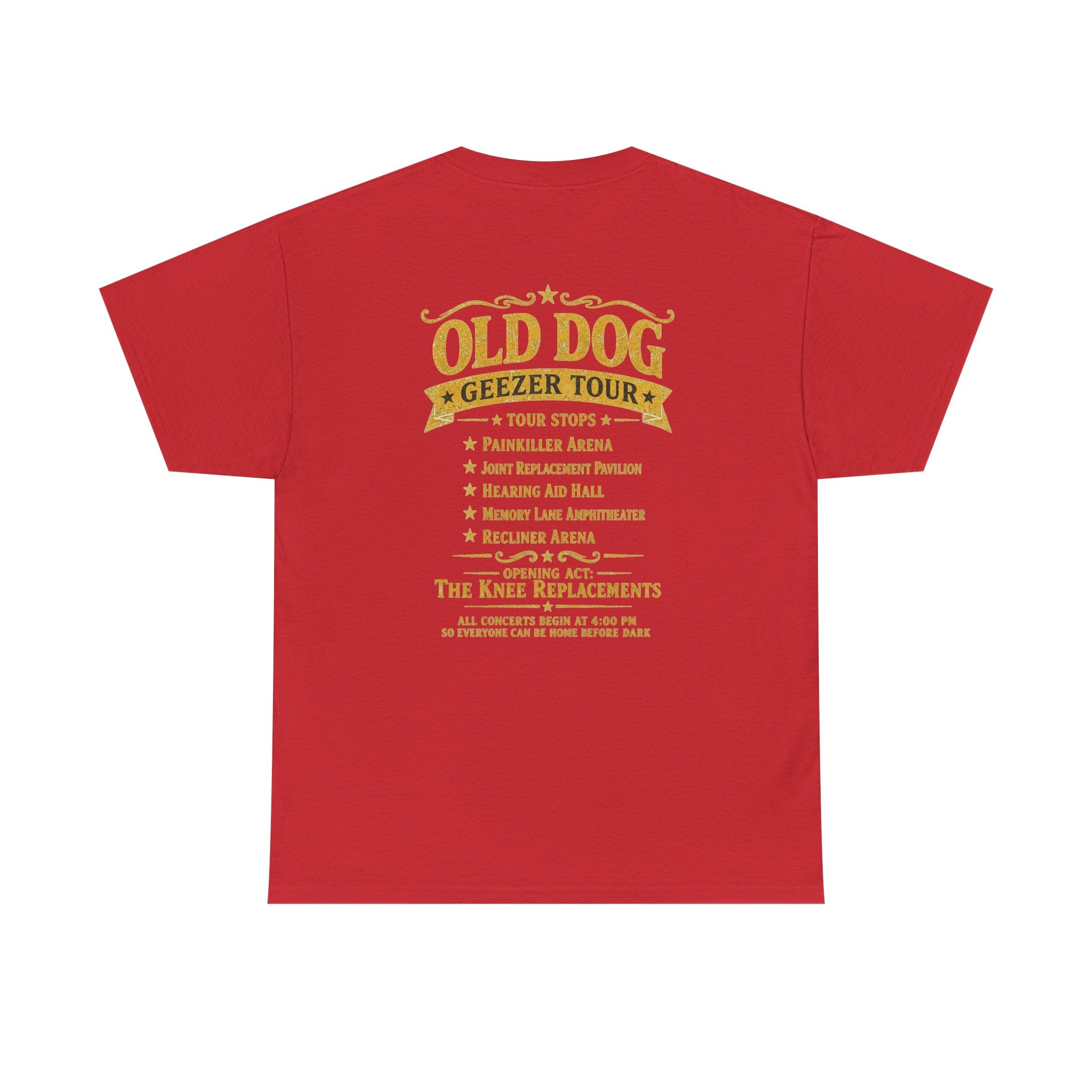 Old Dog Geezer Tour Concert T-Shirt | Back Print | Funny Rock Gift