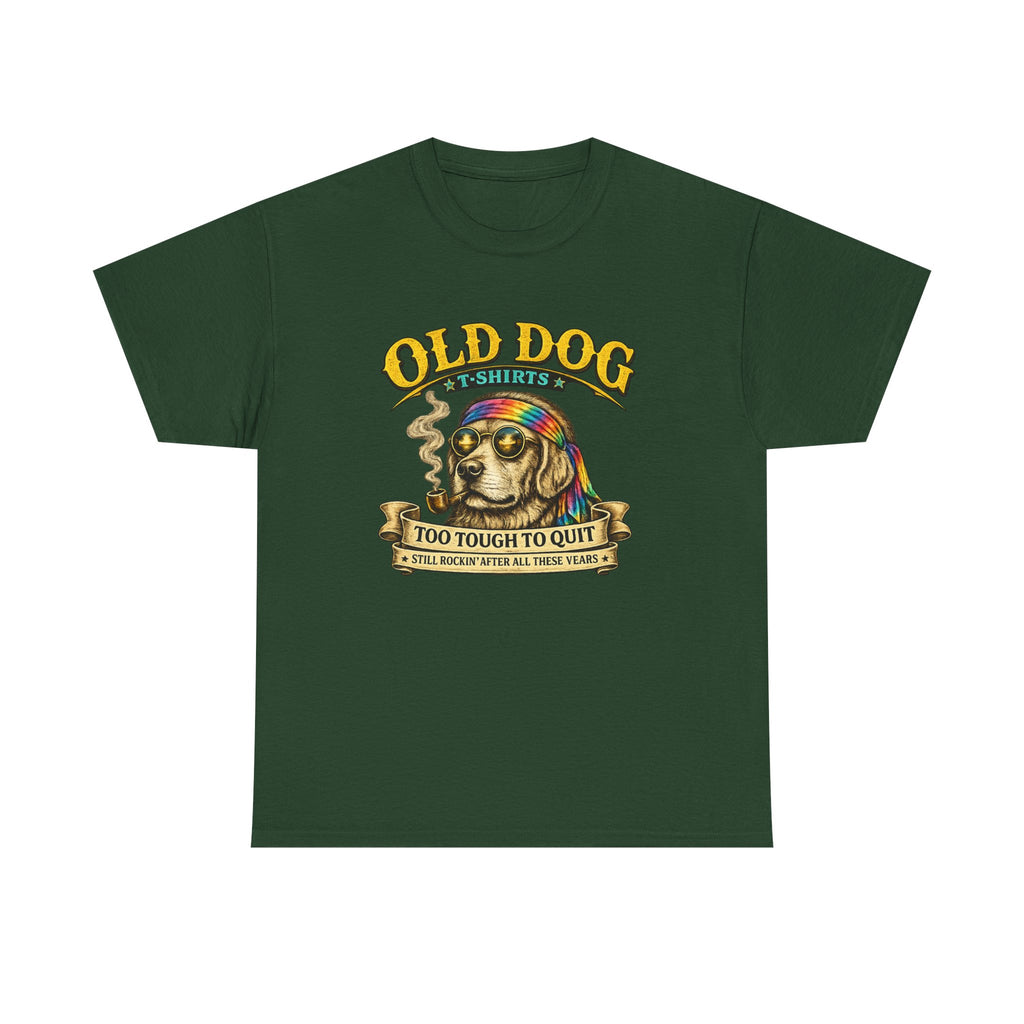 T-Shirt — "Old Dog" Retro Skull Design "Too Tough to Quit" Vintage Biker Tee