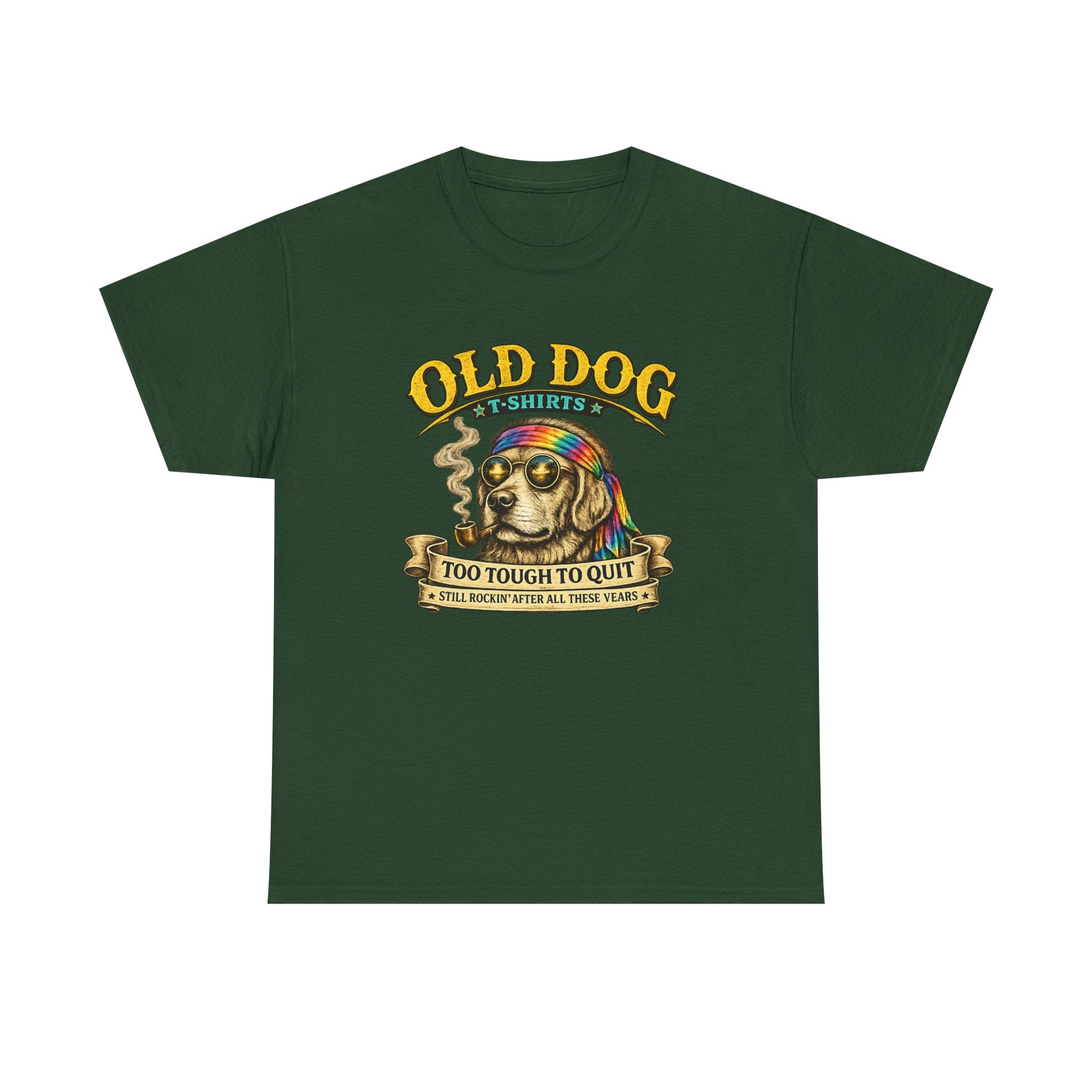 T-Shirt — "Old Dog" Retro Skull Design "Too Tough to Quit" Vintage Biker Tee