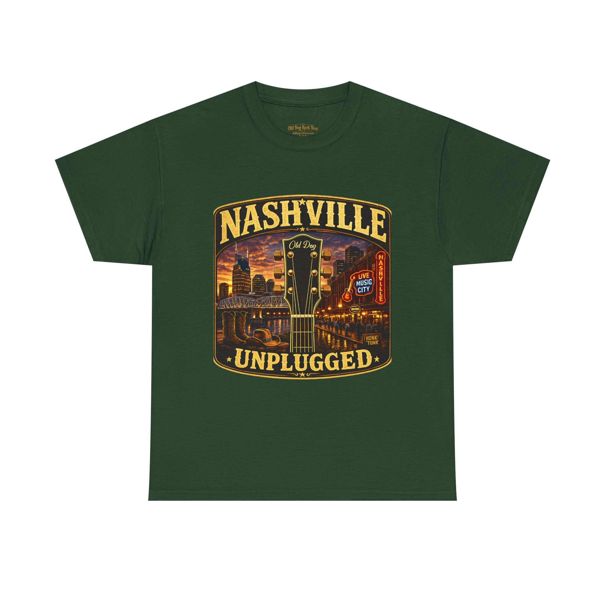 Nashville Unplugged T-Shirt — Vintage Music City Guitar Skyline Tee