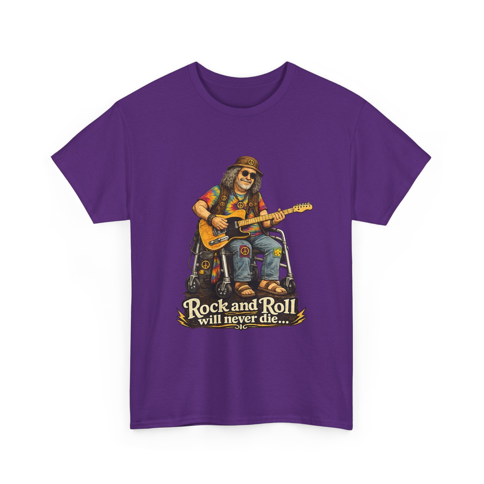 Rock and Roll Will Never Die T-Shirt — Vintage Guitarist Band Tee