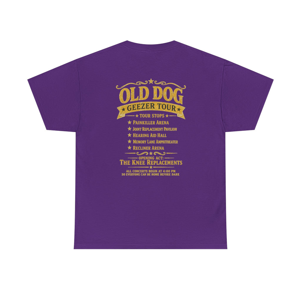 Old Dog Geezer Tour Concert T-Shirt | Back Print | Funny Rock Gift