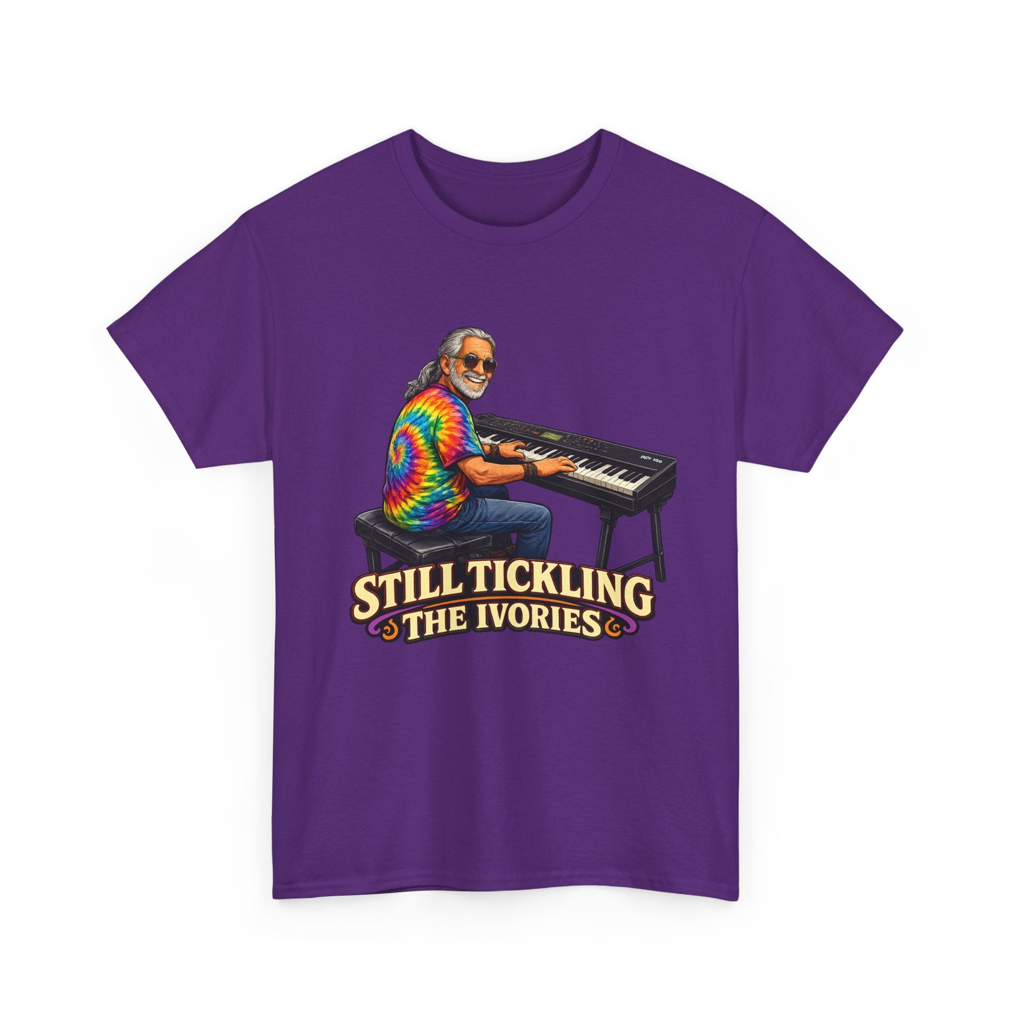 Still Tickling the Ivories T-Shirt — Retro Tie-Dye Keyboard Player Tee