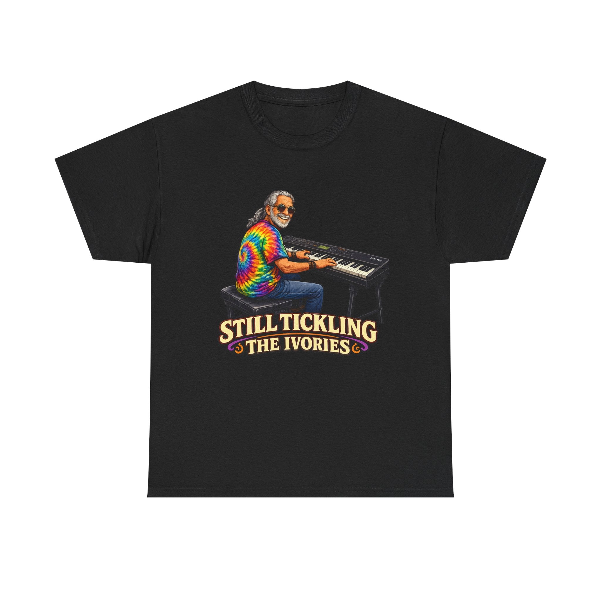 Still Tickling the Ivories T-Shirt — Retro Tie-Dye Keyboard Player Tee