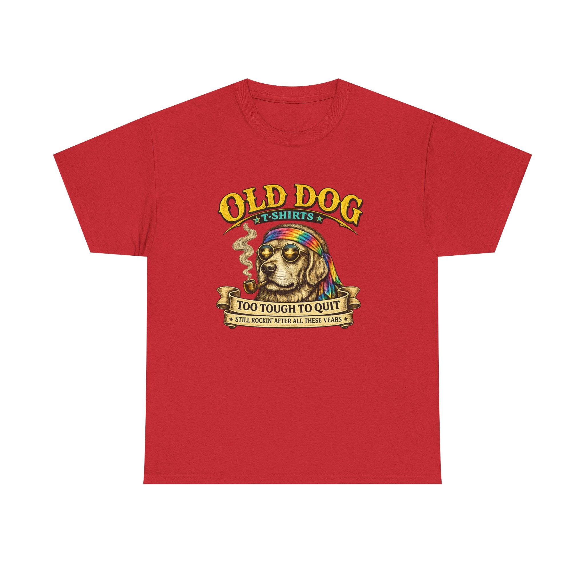 T-Shirt — "Old Dog" Retro Skull Design "Too Tough to Quit" Vintage Biker Tee