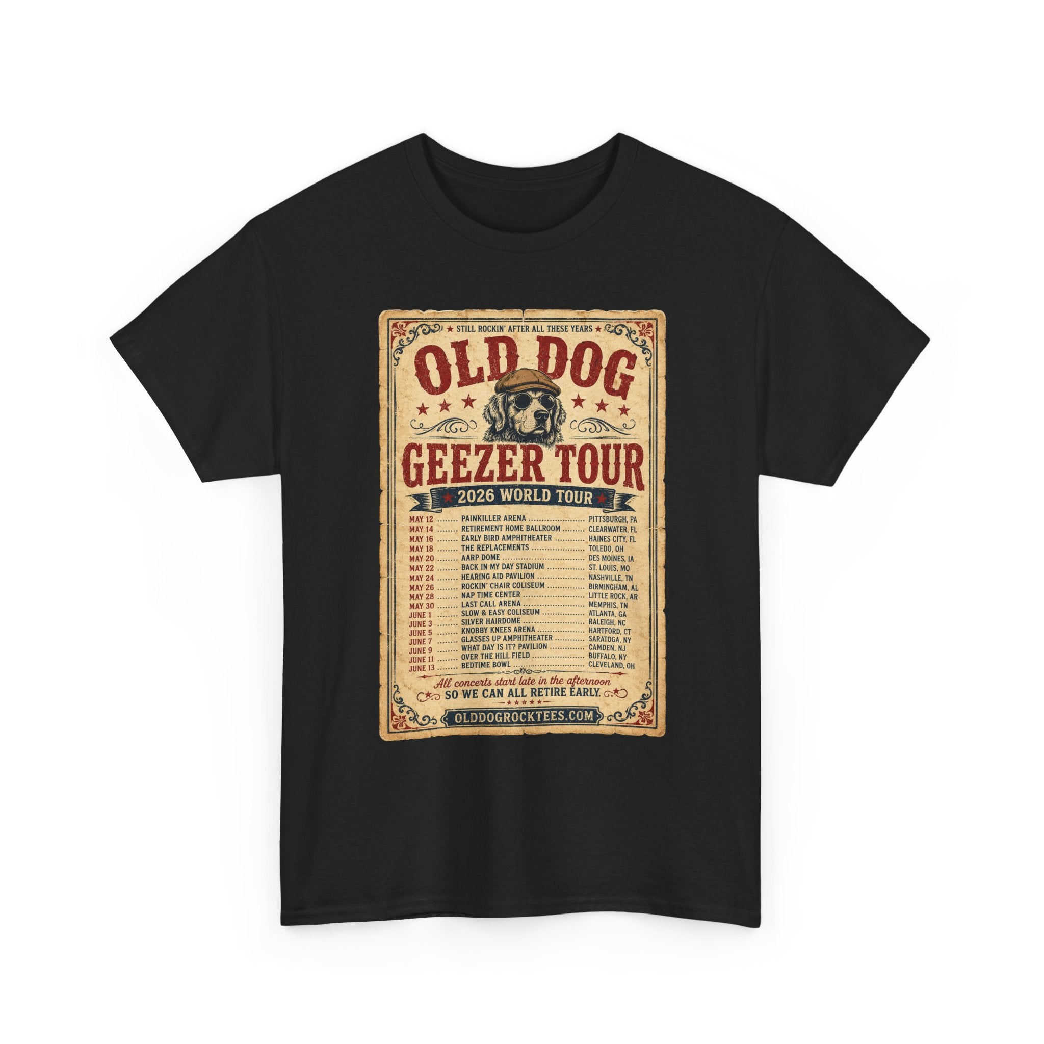 Old Dog Geezer Tour T-Shirt — Vintage Concert Poster Tee