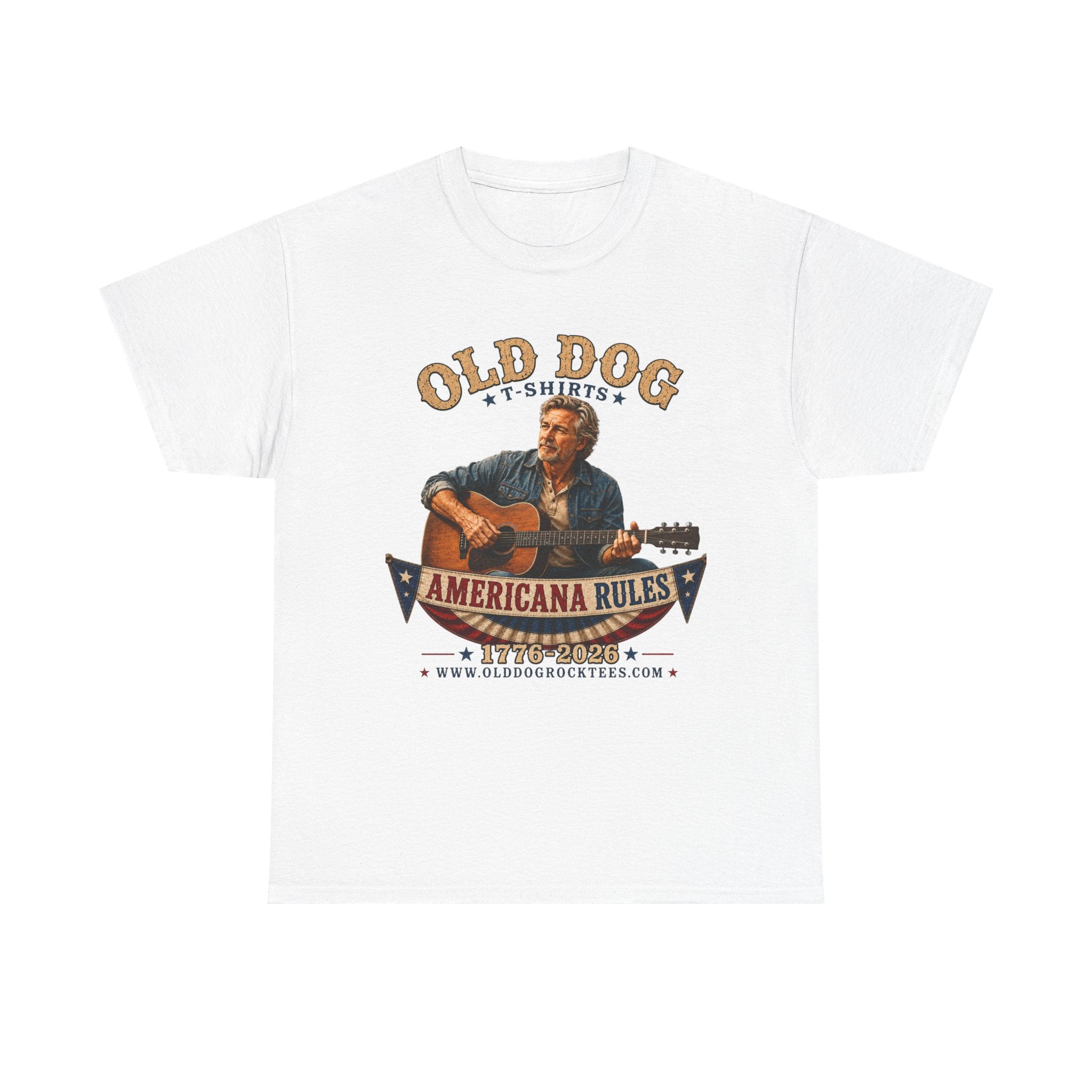Americana Rules Tee     Old Dog Guitar Vintage Music T Shirt