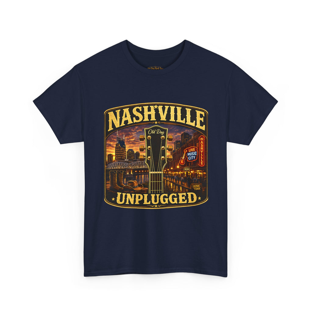 Nashville Unplugged T-Shirt — Vintage Music City Guitar Skyline Tee