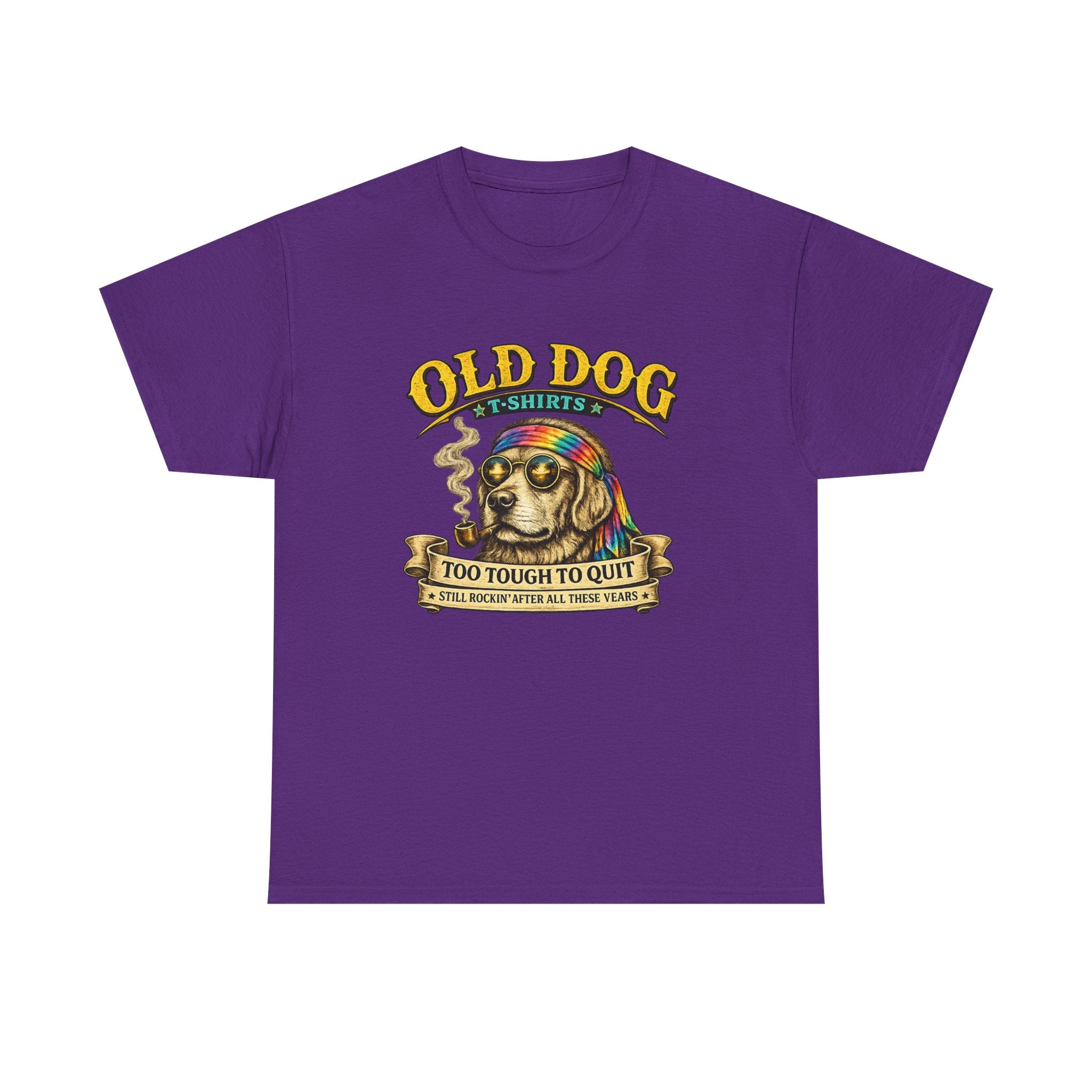 T-Shirt — "Old Dog" Retro Skull Design "Too Tough to Quit" Vintage Biker Tee
