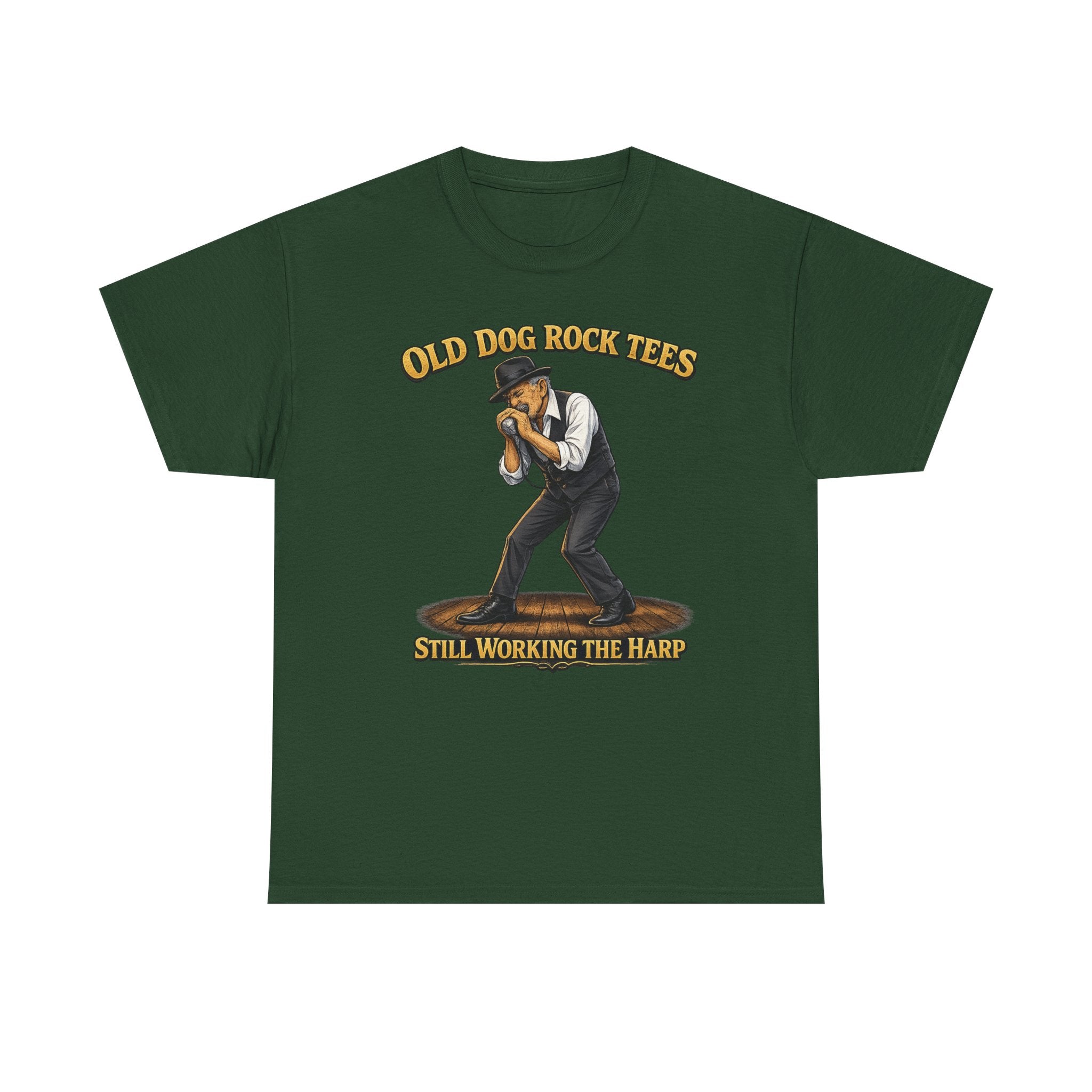 Harmonica Player Tee — "Old Dog Rock Tees: Still Working the Harp" Graphic T-Shirt