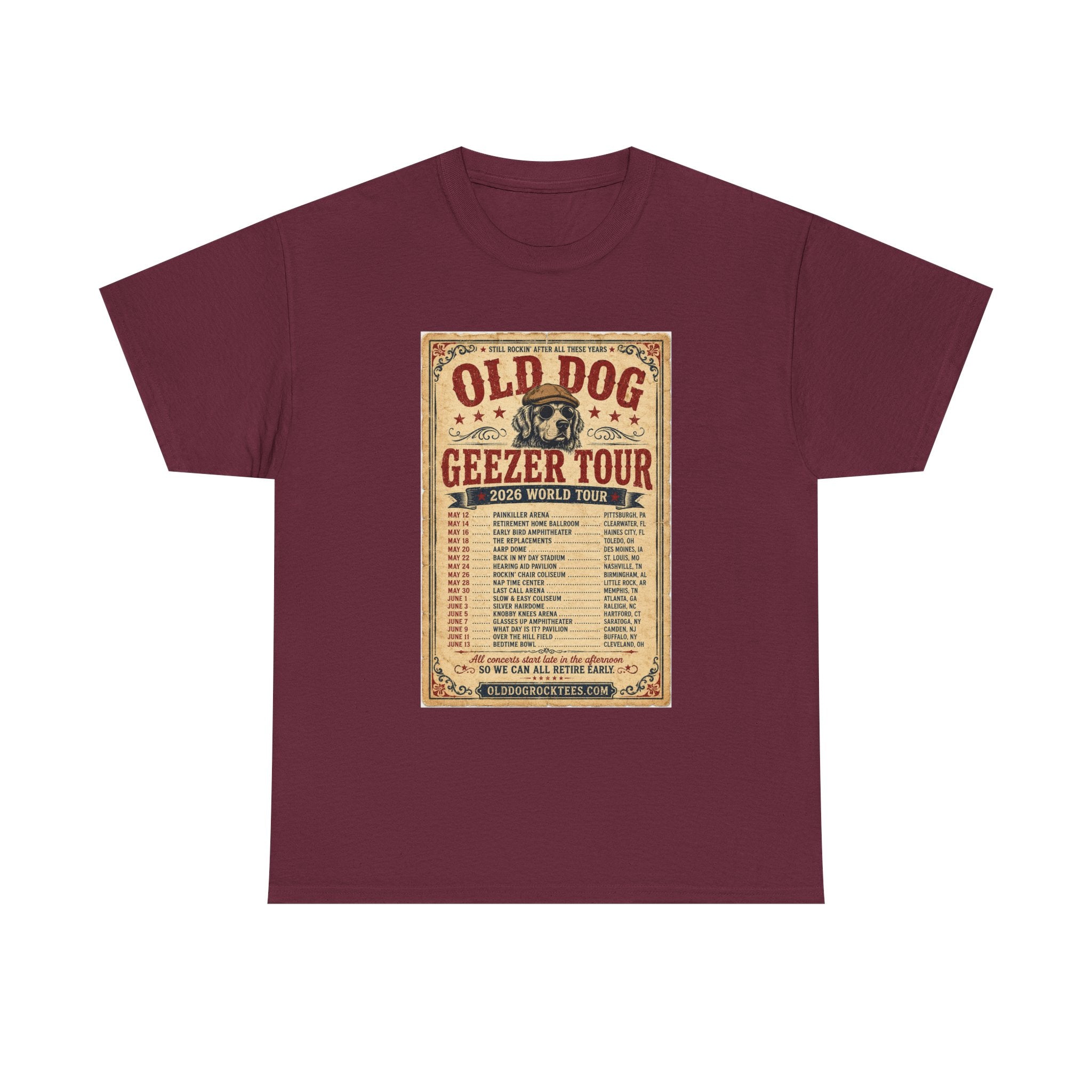 Old Dog Geezer Tour Vintage Concert Poster Tee