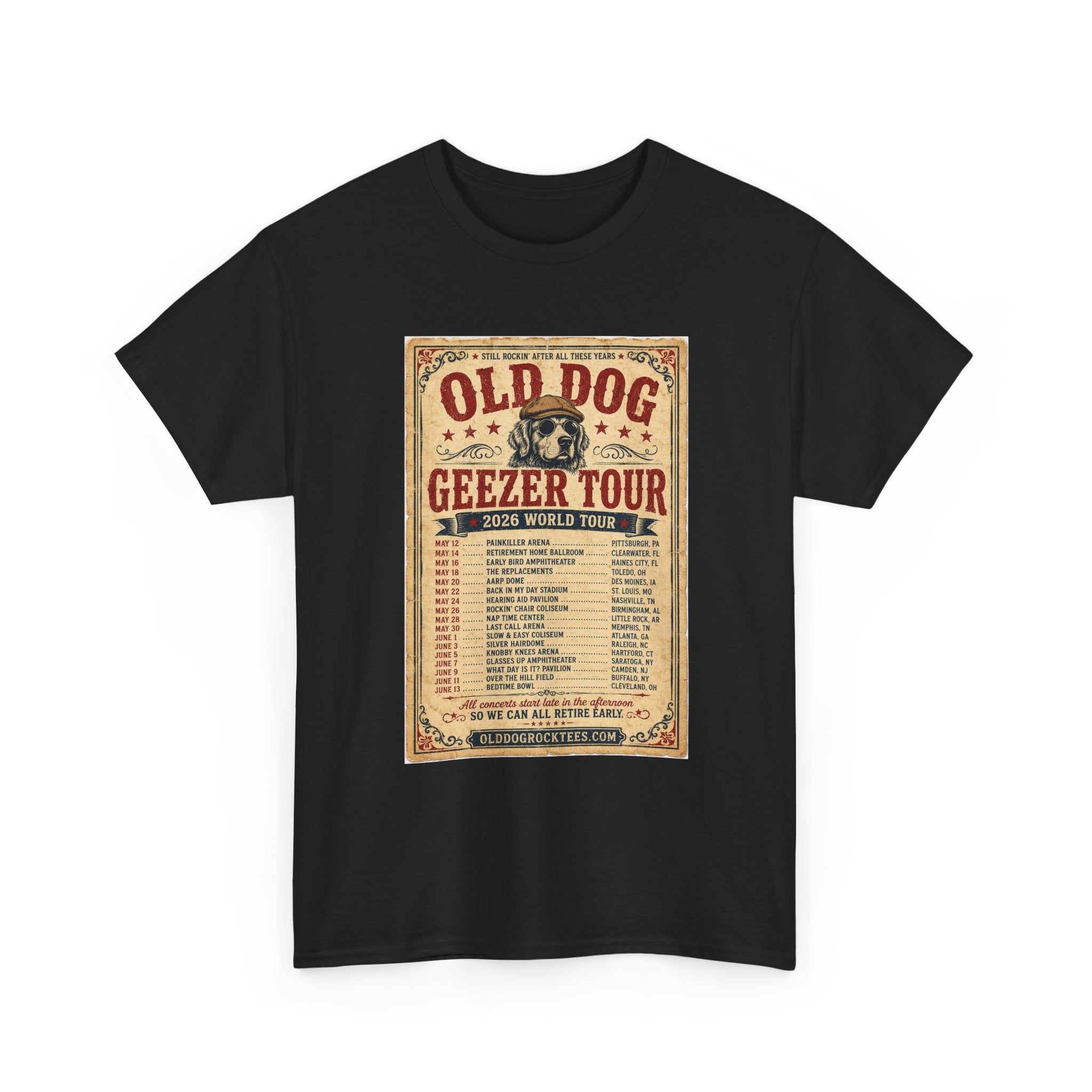 Old Dog Geezer Tour Vintage Concert Poster Tee