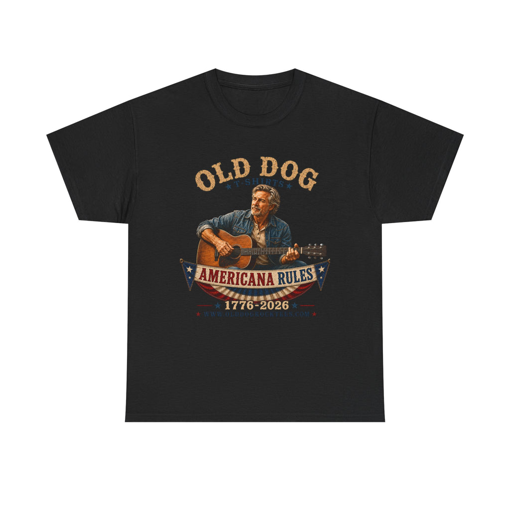 Americana Rules Tee — Old Dog Guitar Vintage Music T‑Shirt