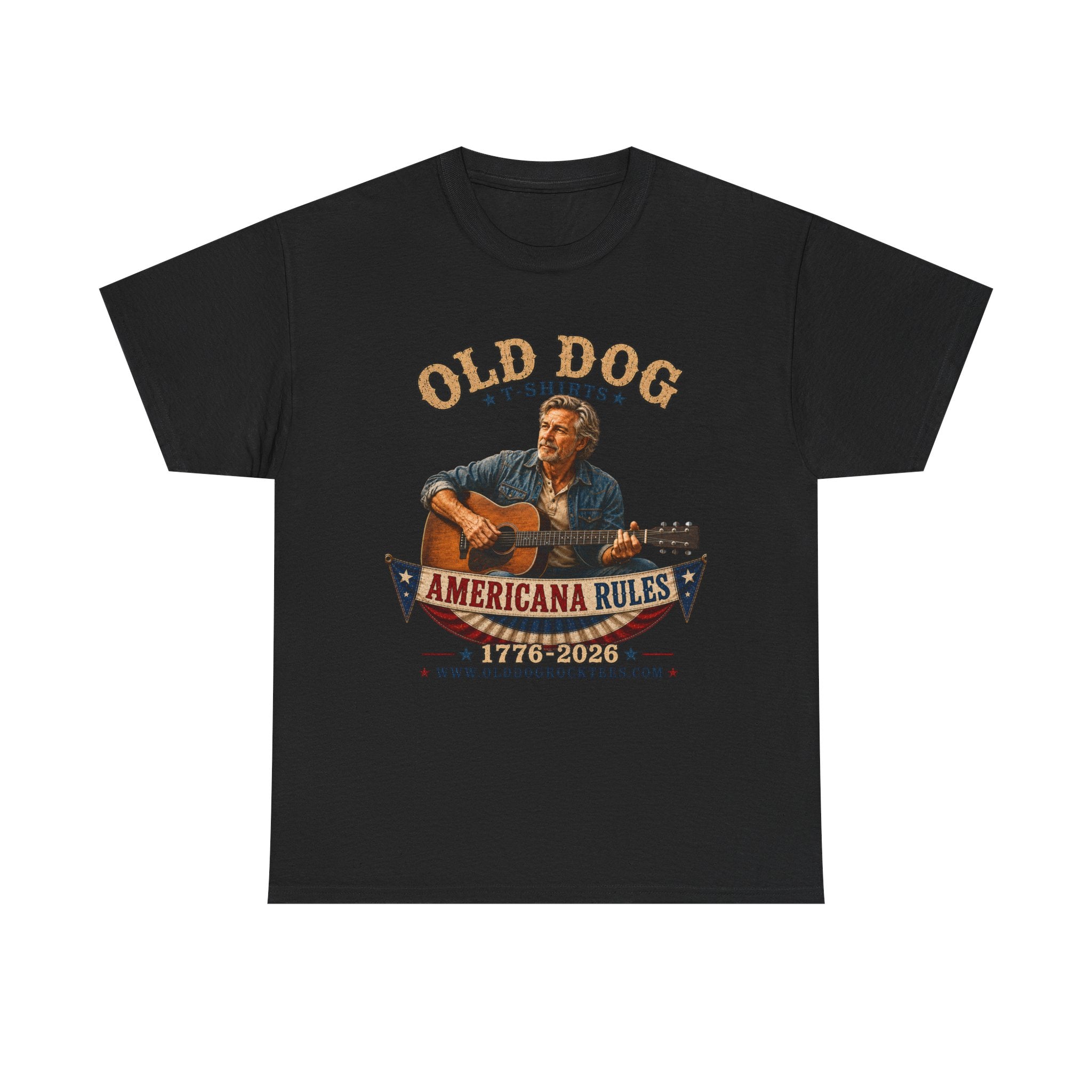 Americana Rules Tee     Old Dog Guitar Vintage Music T Shirt