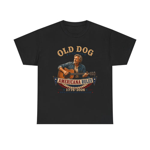 Americana Rules Tee     Old Dog Guitar Vintage Music T Shirt