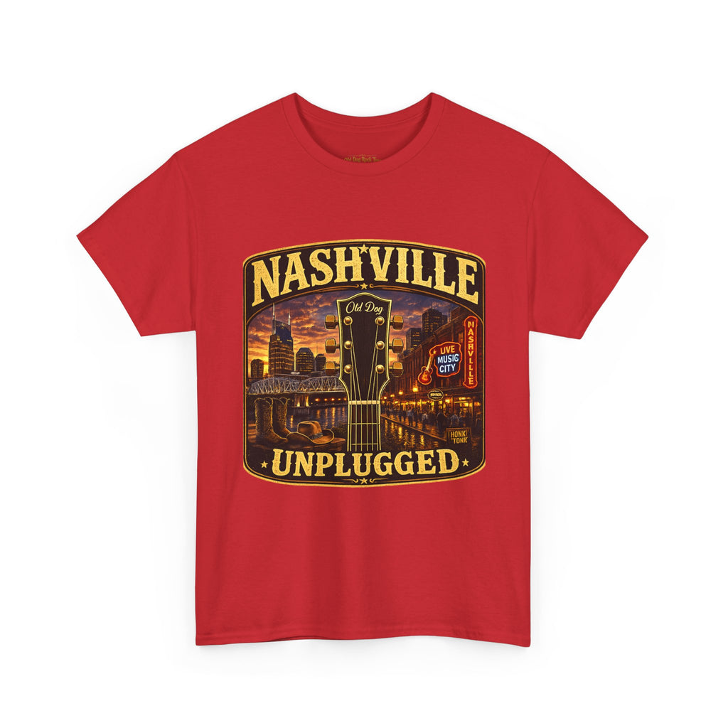 Nashville Unplugged T-Shirt — Vintage Music City Guitar Skyline Tee