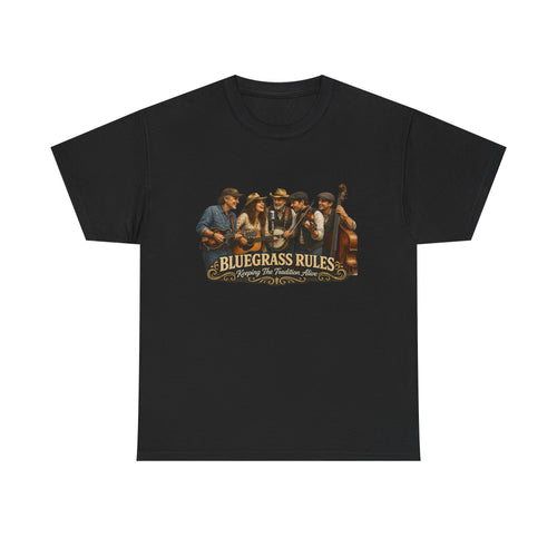 Bluegrass Rules Band T-Shirt — Vintage Acoustic Music Tee