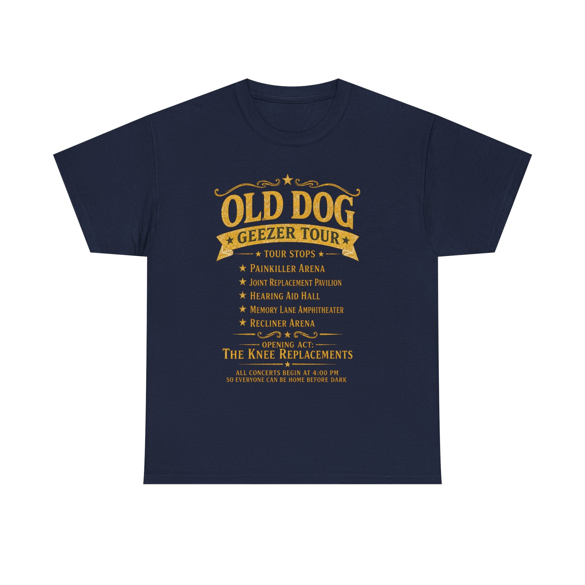 Old Dog Geezer Tour T-Shirt — Funny Retirement / Senior Humor Tee
