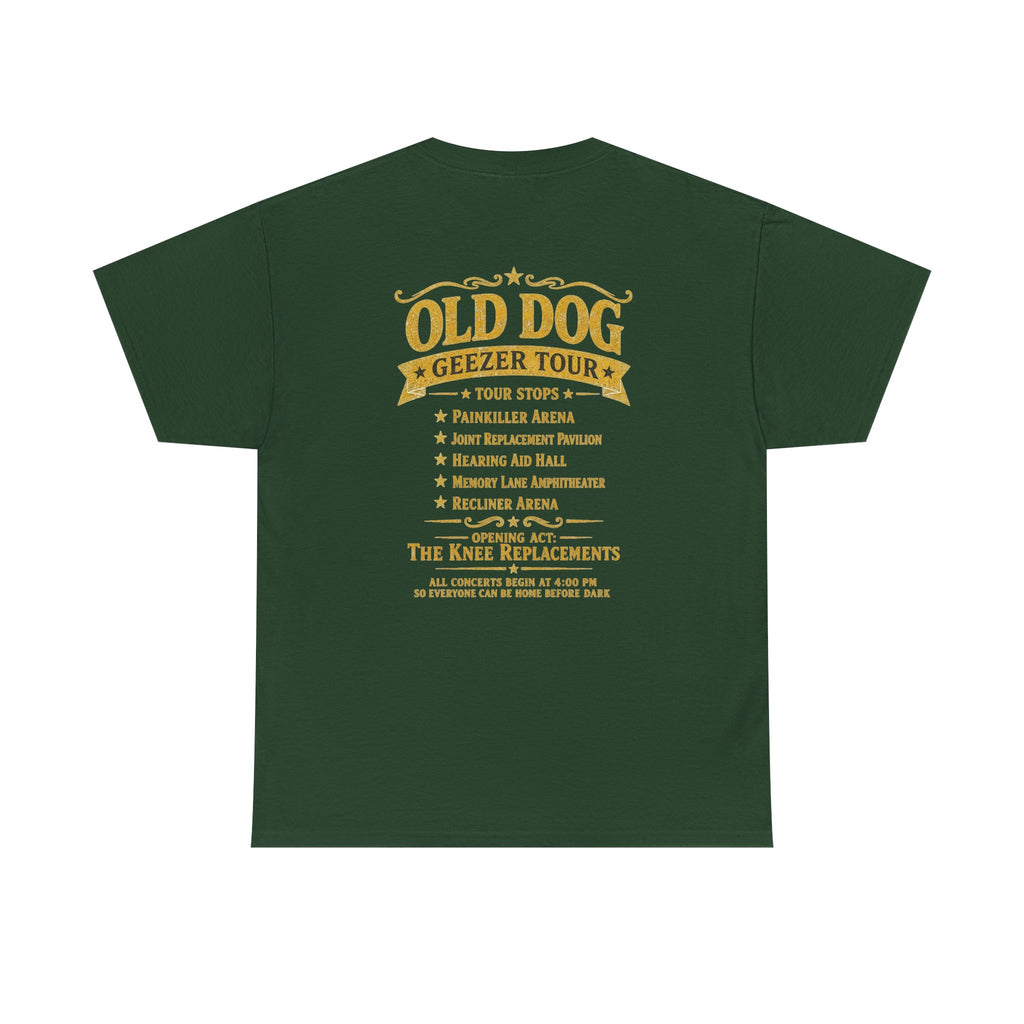 Old Dog Geezer Tour Concert T-Shirt | Back Print | Funny Rock Gift