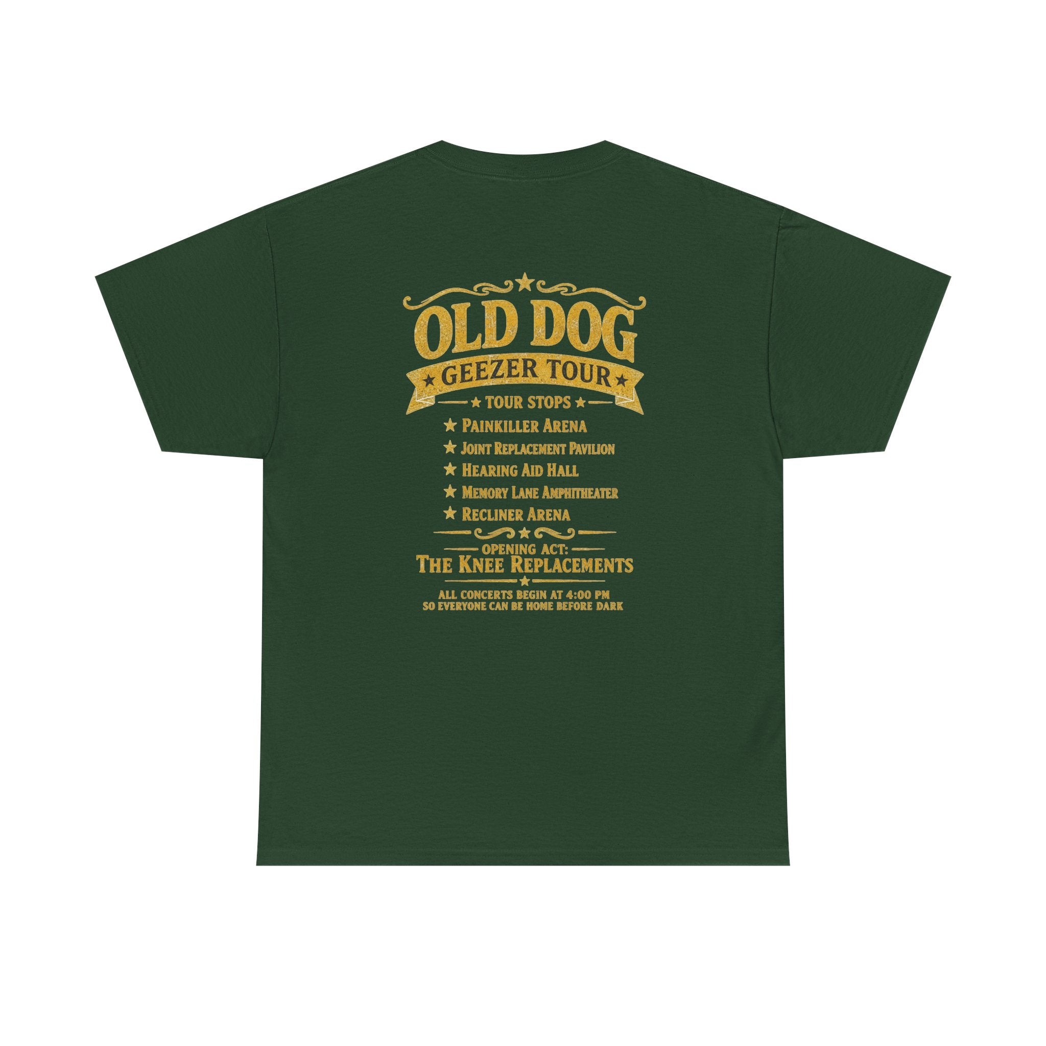 Old Dog Geezer Tour Concert T-Shirt | Back Print | Funny Rock Gift