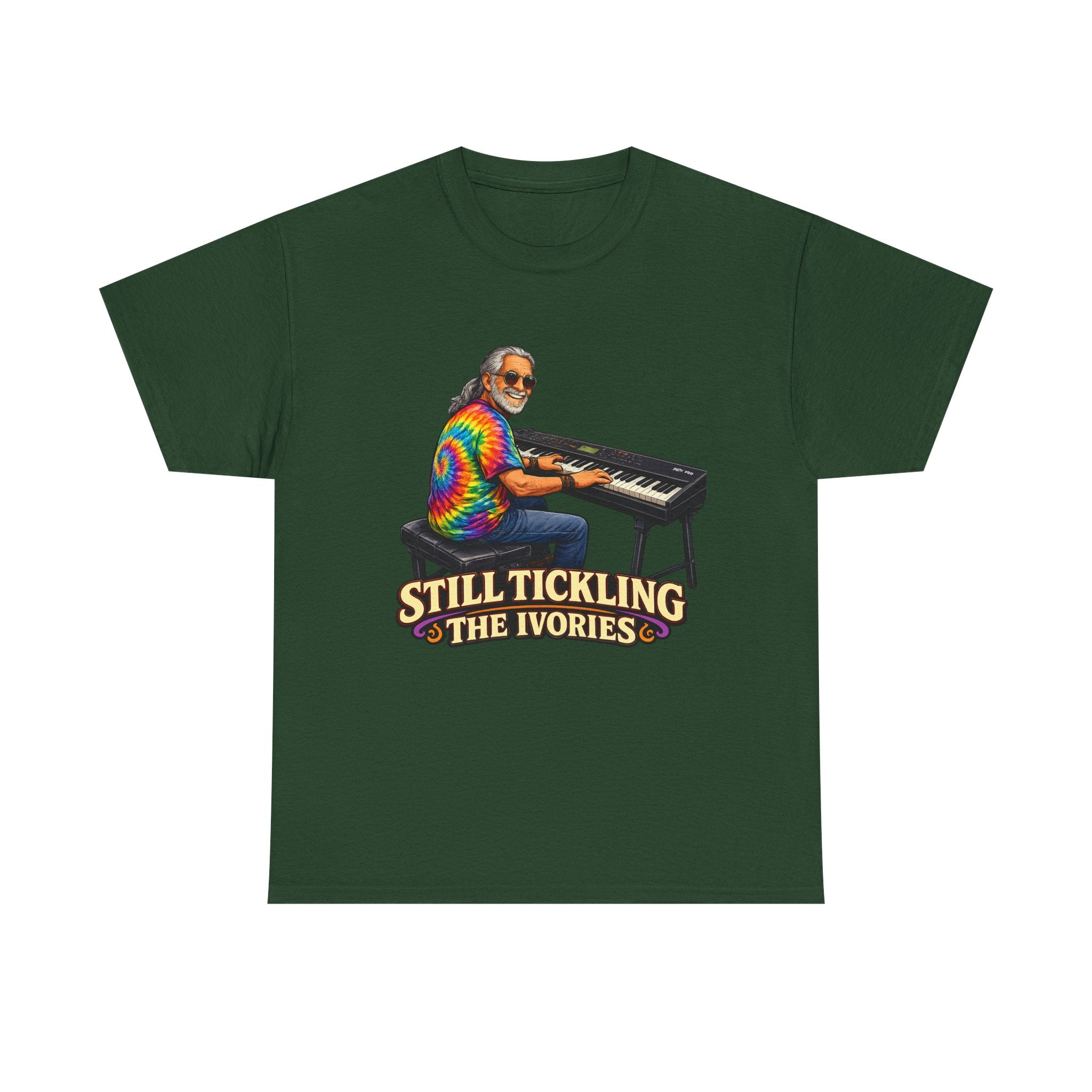 Still Tickling the Ivories T-Shirt — Retro Tie-Dye Keyboard Player Tee