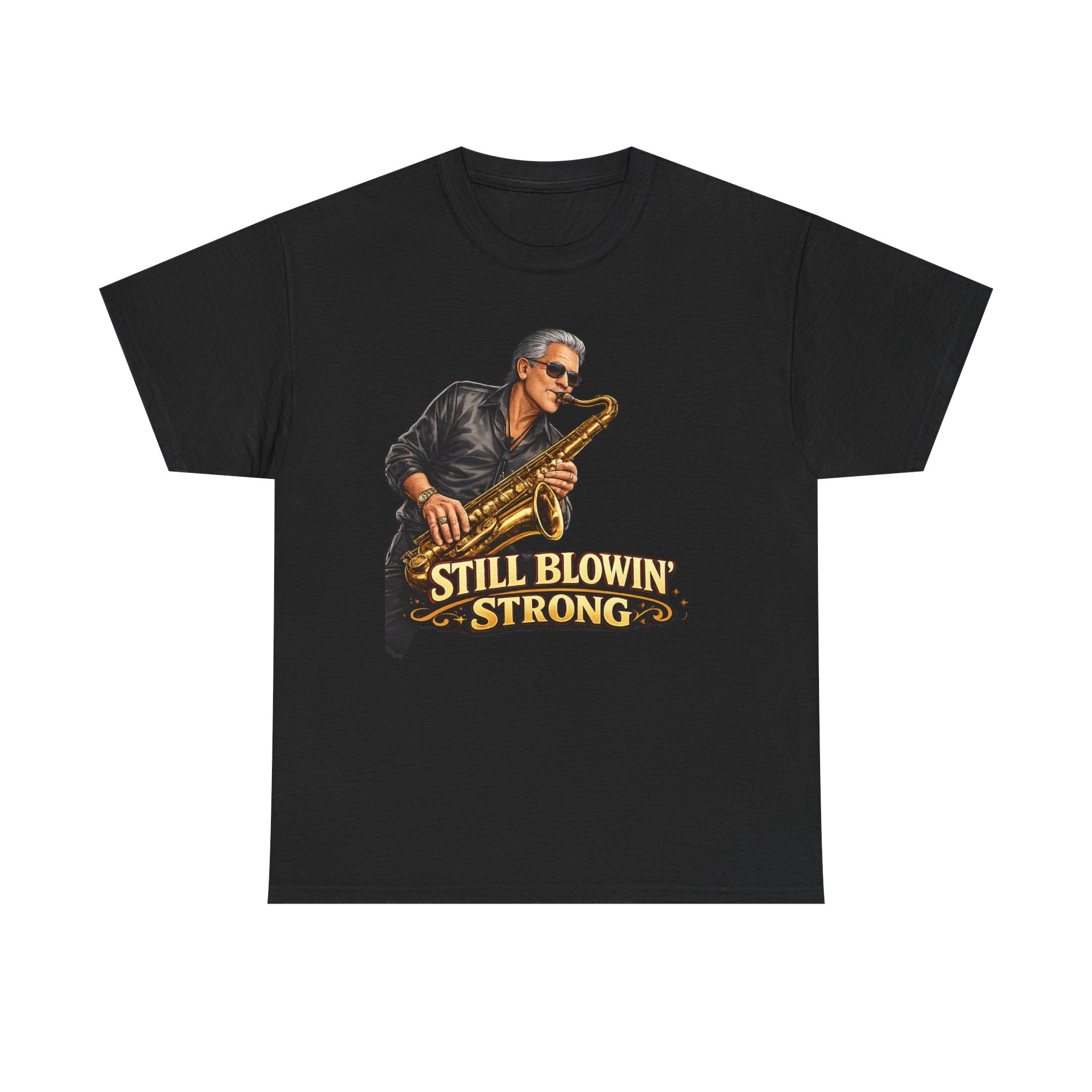 Saxophone Tee — “Still Blowin' Strong” Vintage Jazz Music T-Shirt