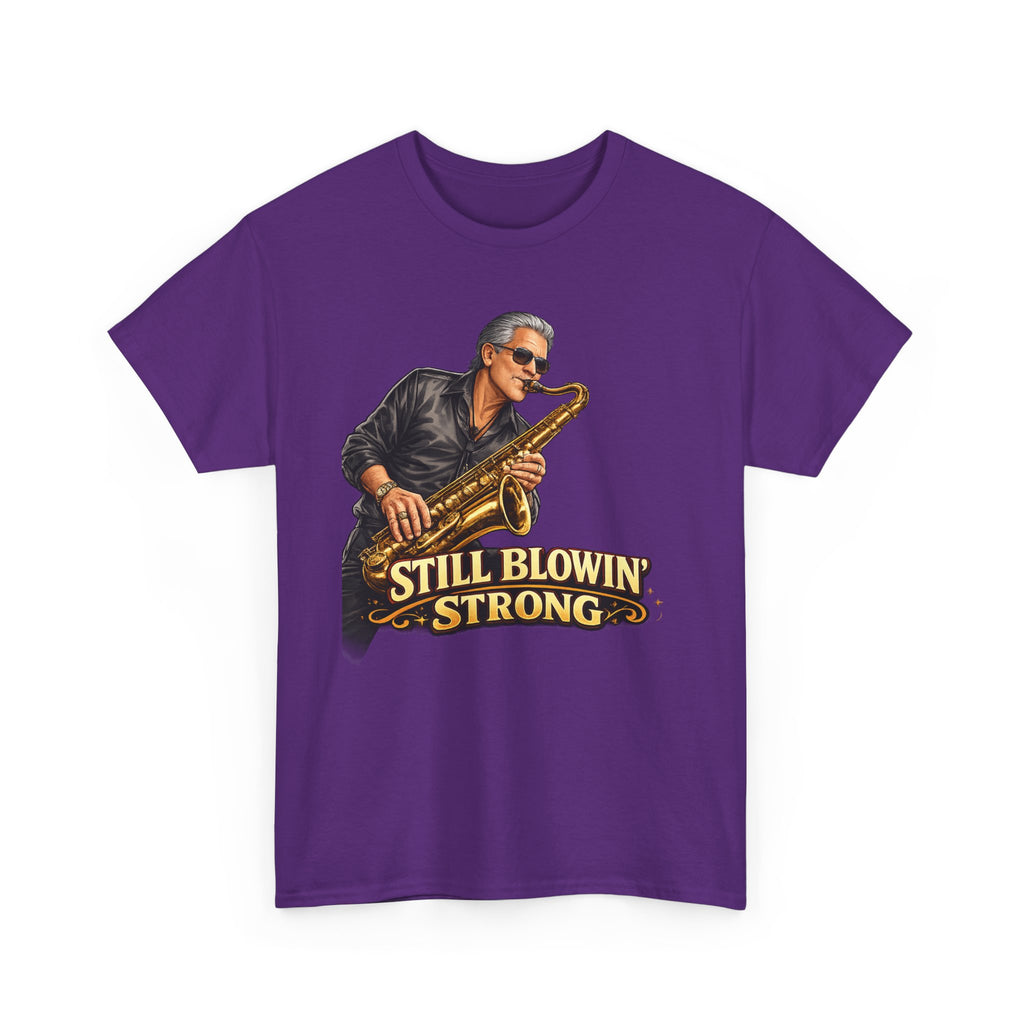 Saxophone Tee — “Still Blowin' Strong” Vintage Jazz Music T-Shirt