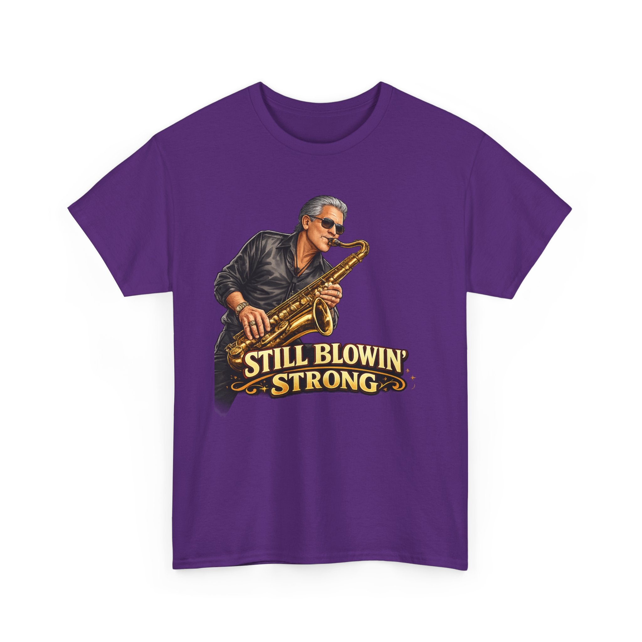 Saxophone Tee — “Still Blowin' Strong” Vintage Jazz Music T-Shirt