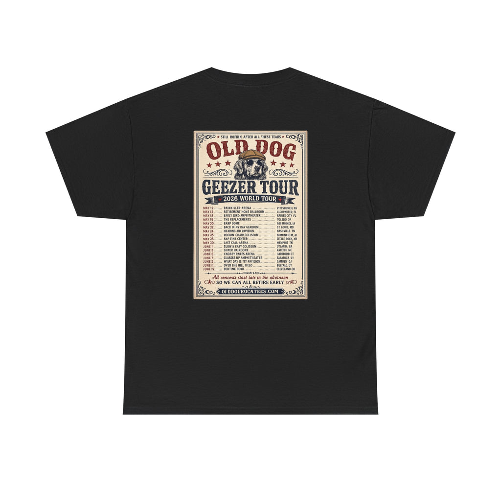 Old Dog Geezer Tour T-Shirt — Vintage Rock Tour Poster Tee