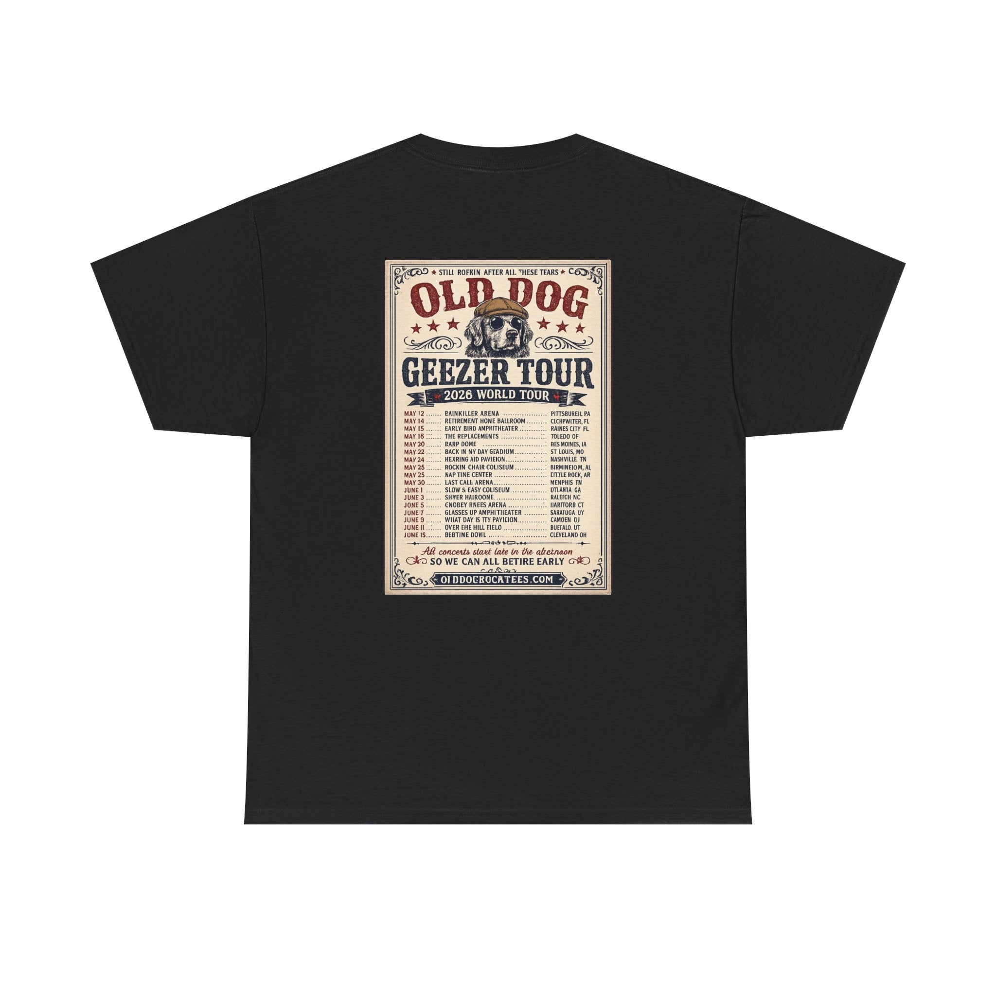 Old Dog Geezer Tour T-Shirt — Vintage Rock Tour Poster Tee