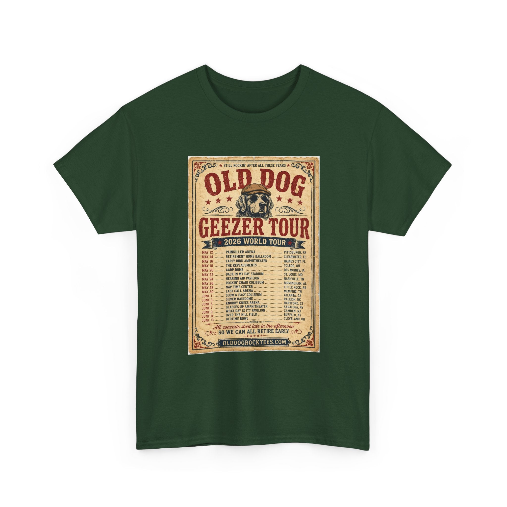 Old Dog Geezer Tour Vintage Concert Poster Tee