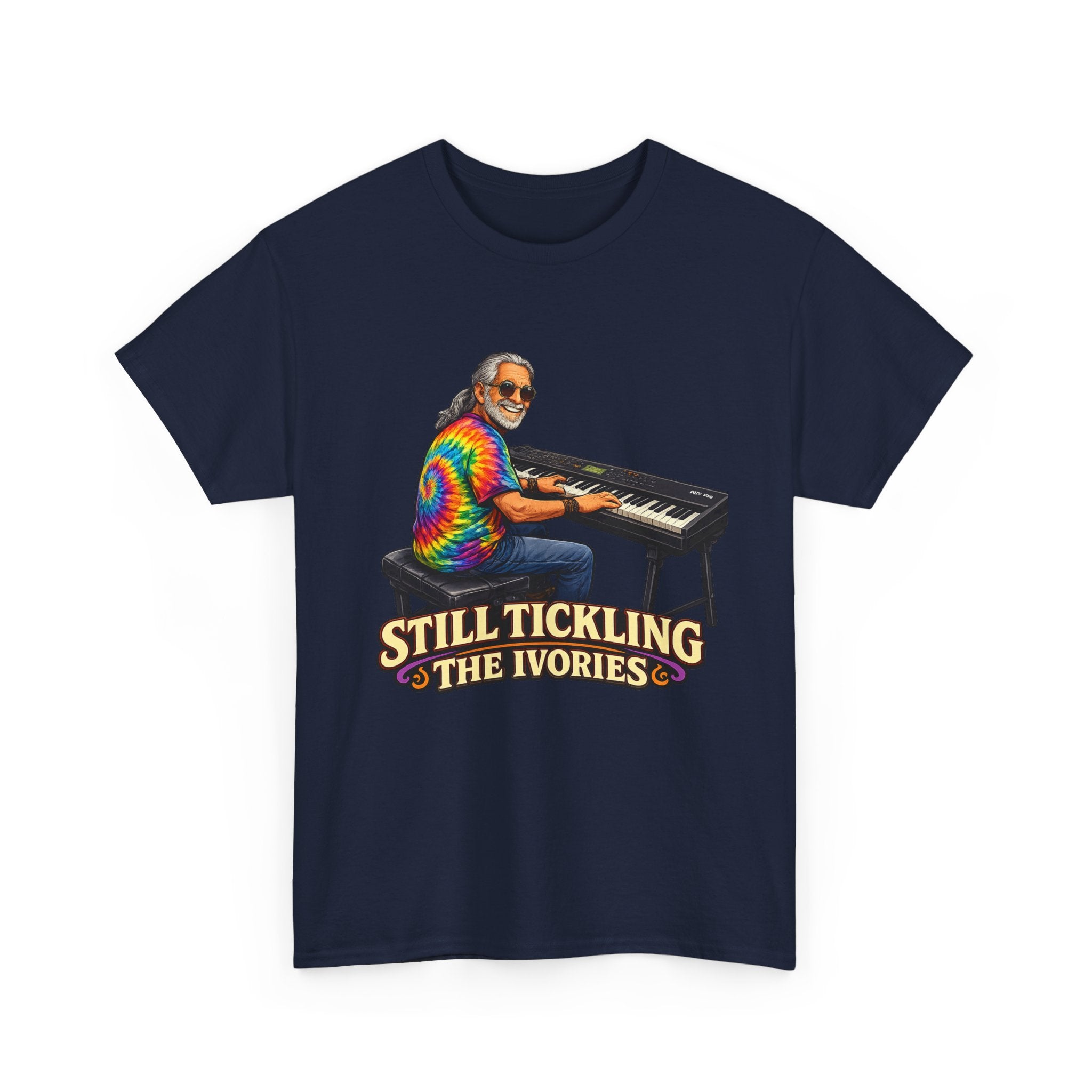 Still Tickling the Ivories T-Shirt — Retro Tie-Dye Keyboard Player Tee