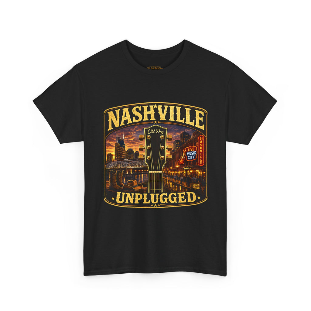 Nashville Unplugged T-Shirt — Vintage Music City Guitar Skyline Tee