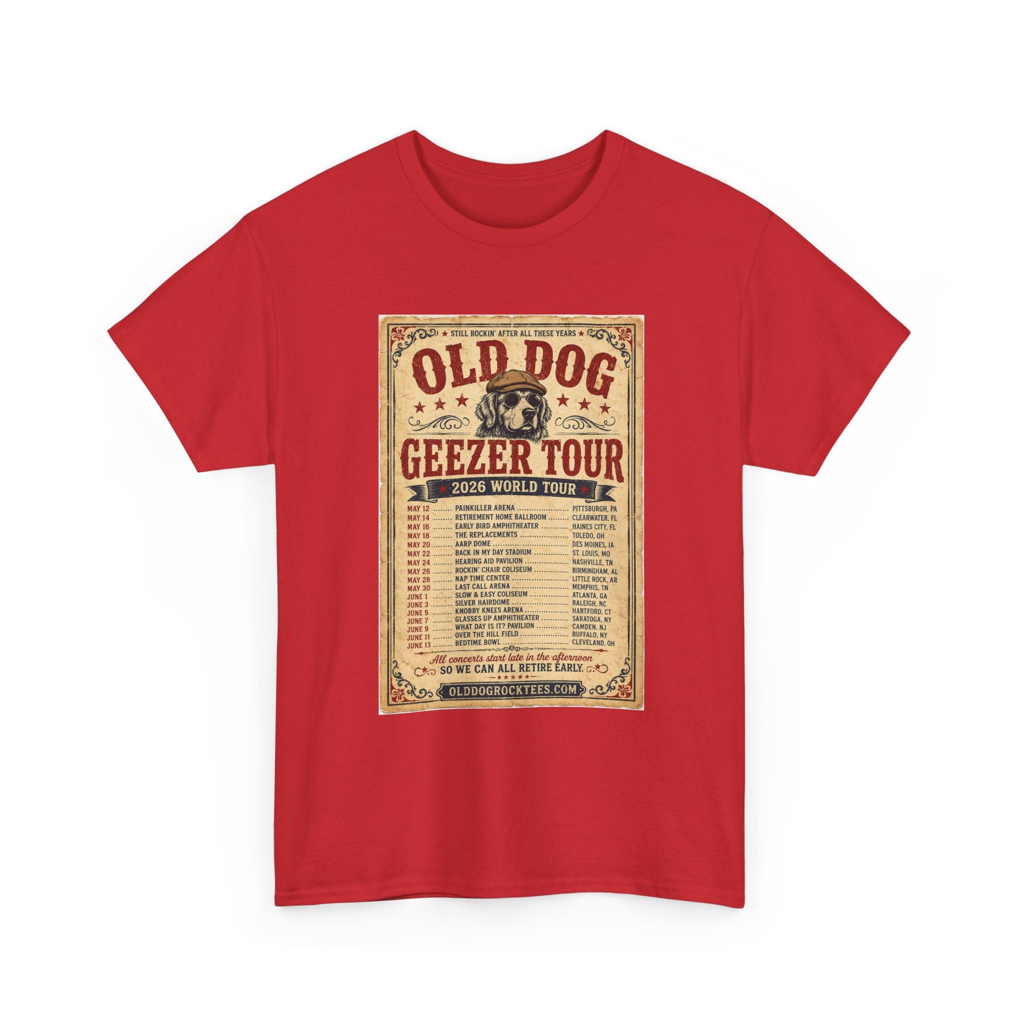 Old Dog Geezer Tour Vintage Concert Poster Tee