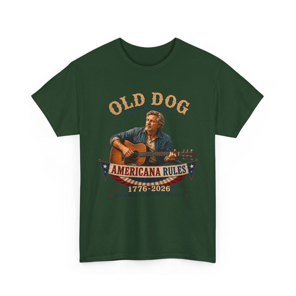 Americana Rules Tee     Old Dog Guitar Vintage Music T Shirt